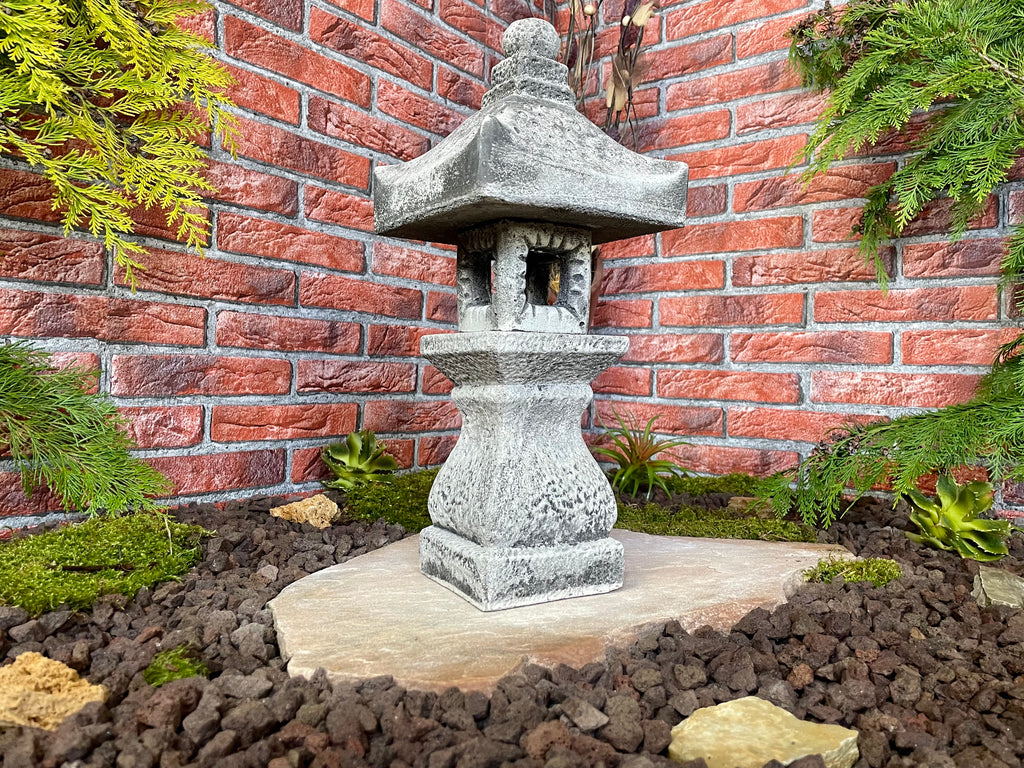 Japanische Steinlaterne Yukimi auf Konsole in Anthrazit patiniert Teich Garten Terrasse Koi Teich Dekoration Asiatisch Home deko