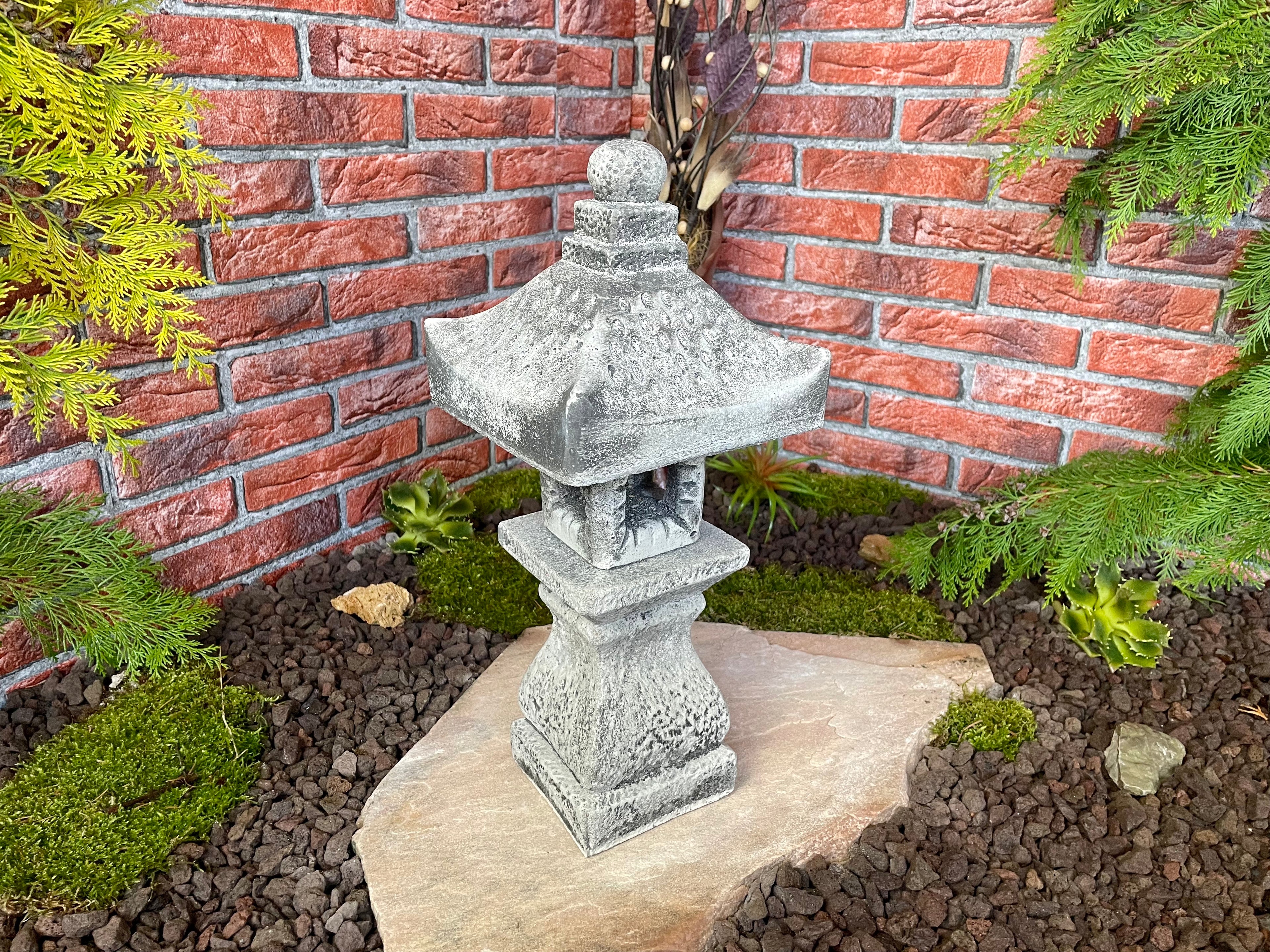 Japanische Steinlaterne Yukimi auf Konsole in Anthrazit patiniert Teich Garten Terrasse Koi Teich Dekoration Asiatisch Home deko