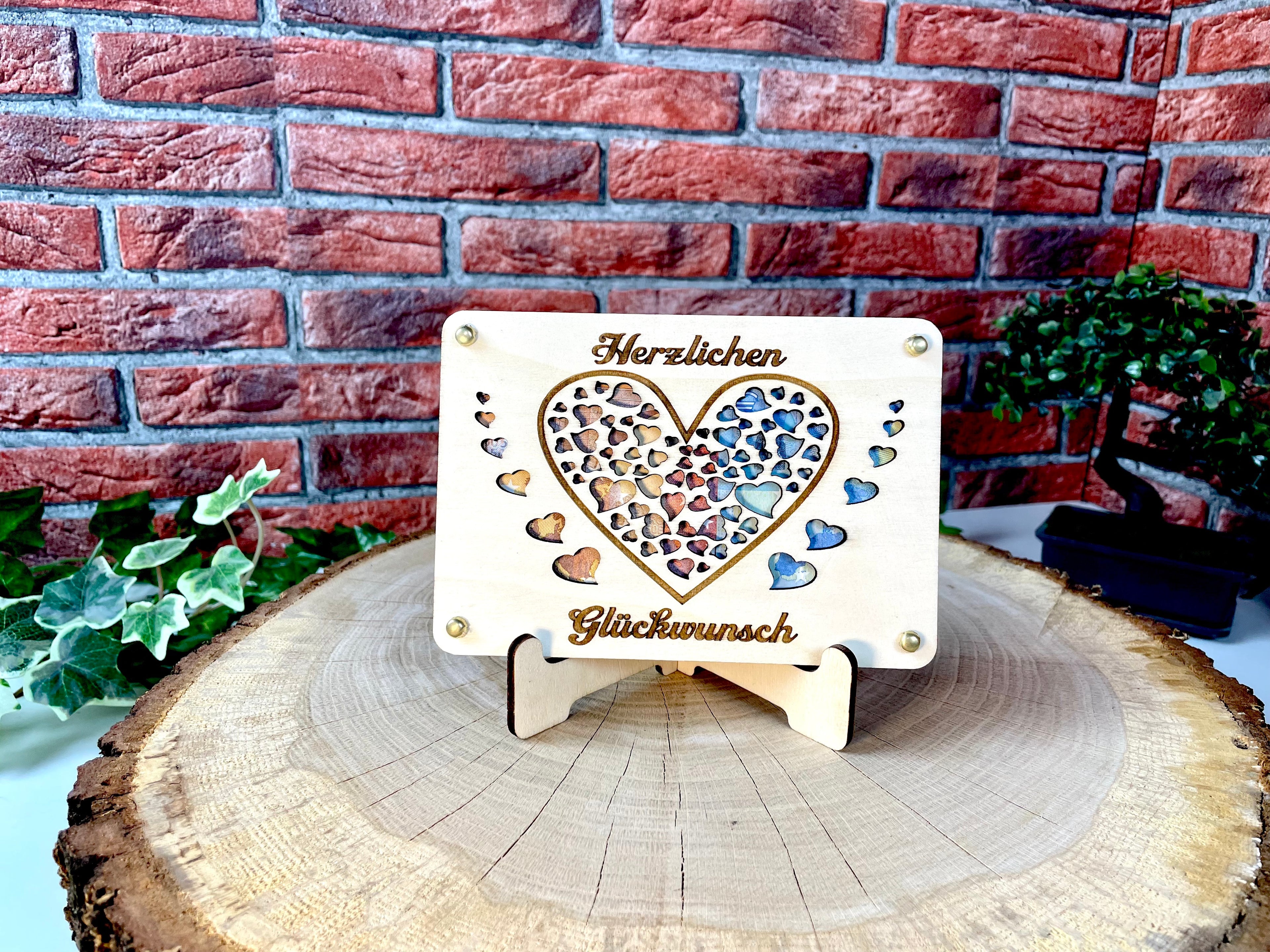 Geldgeschenk Glückwunsch 'Herzlichen Glückwunsch' Geschenkideen Holz Bilder Schilder Geburtstag Hochzeit Valentinstag Geburt Schulabschluss