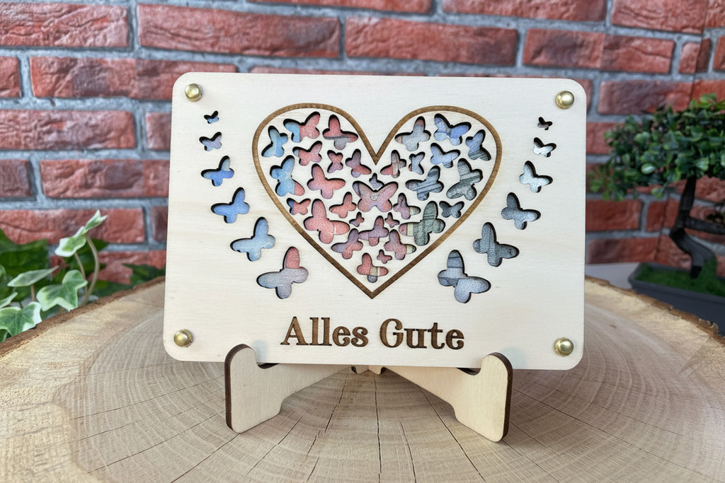 Geldgeschenk Herz 'Alles Gute' Geschenkideen Holz Bilder Schilder Geburtstag Hochzeit Valentinstag Geburt Schulabschluss