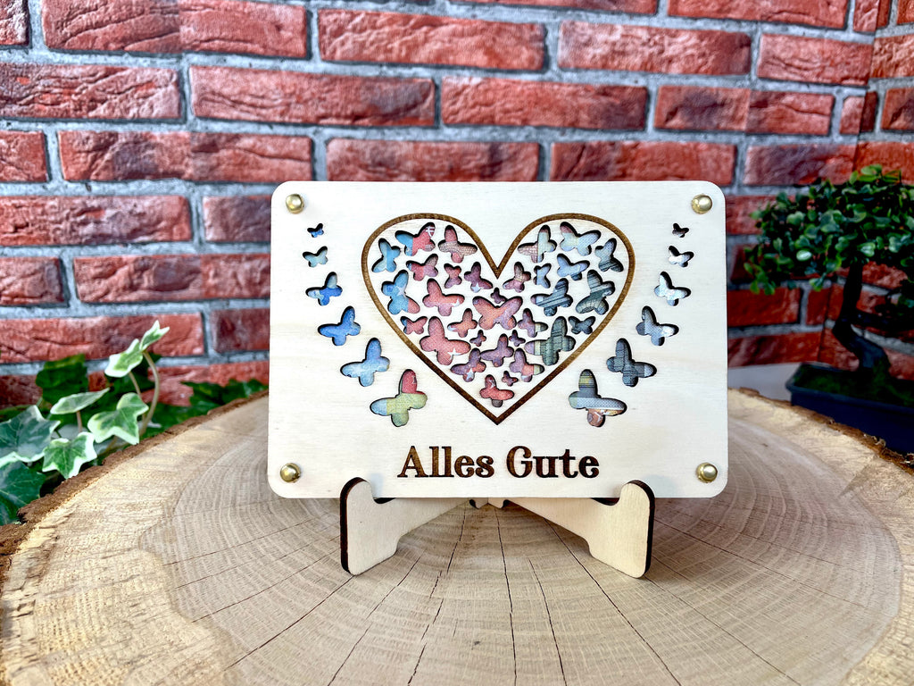 Geldgeschenk Herz 'Alles Gute' Geschenkideen Holz Bilder Schilder Geburtstag Hochzeit Valentinstag Geburt Schulabschluss