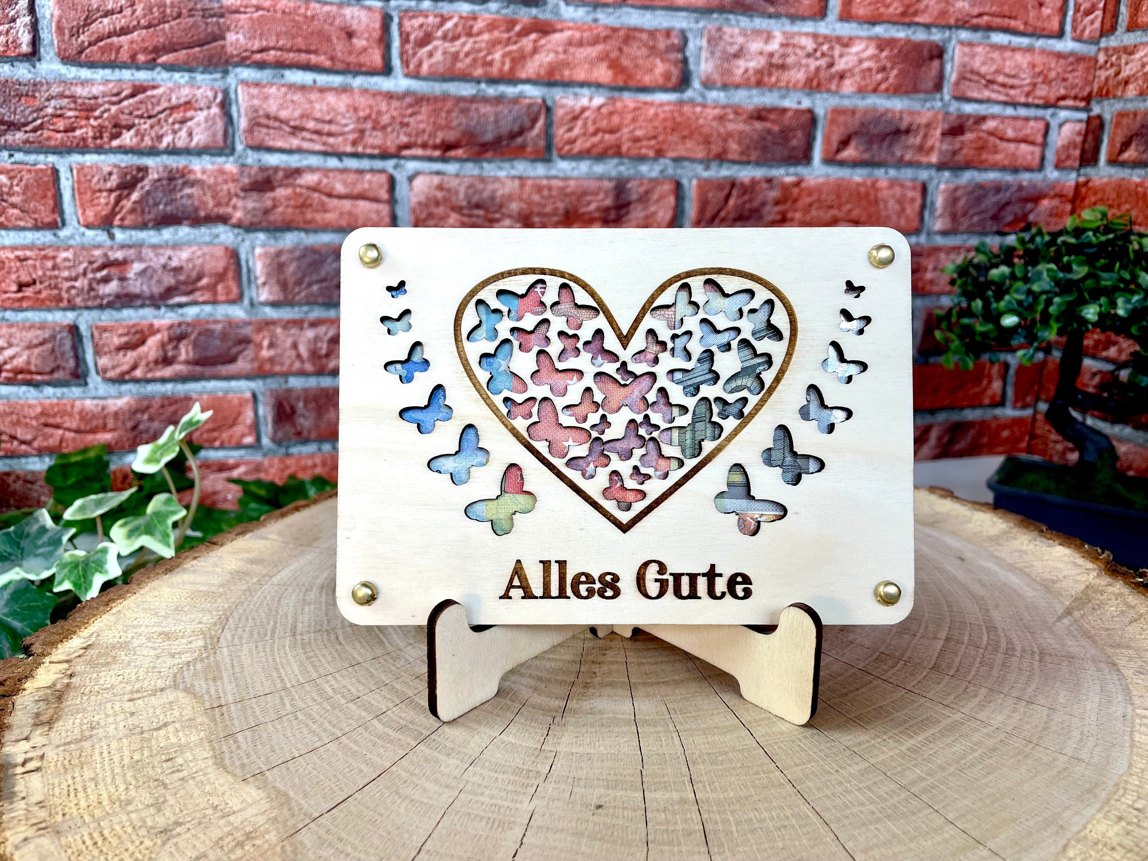 Geldgeschenk Herz 'Alles Gute' Geschenkideen Holz Bilder Schilder Geburtstag Hochzeit Valentinstag Geburt Schulabschluss