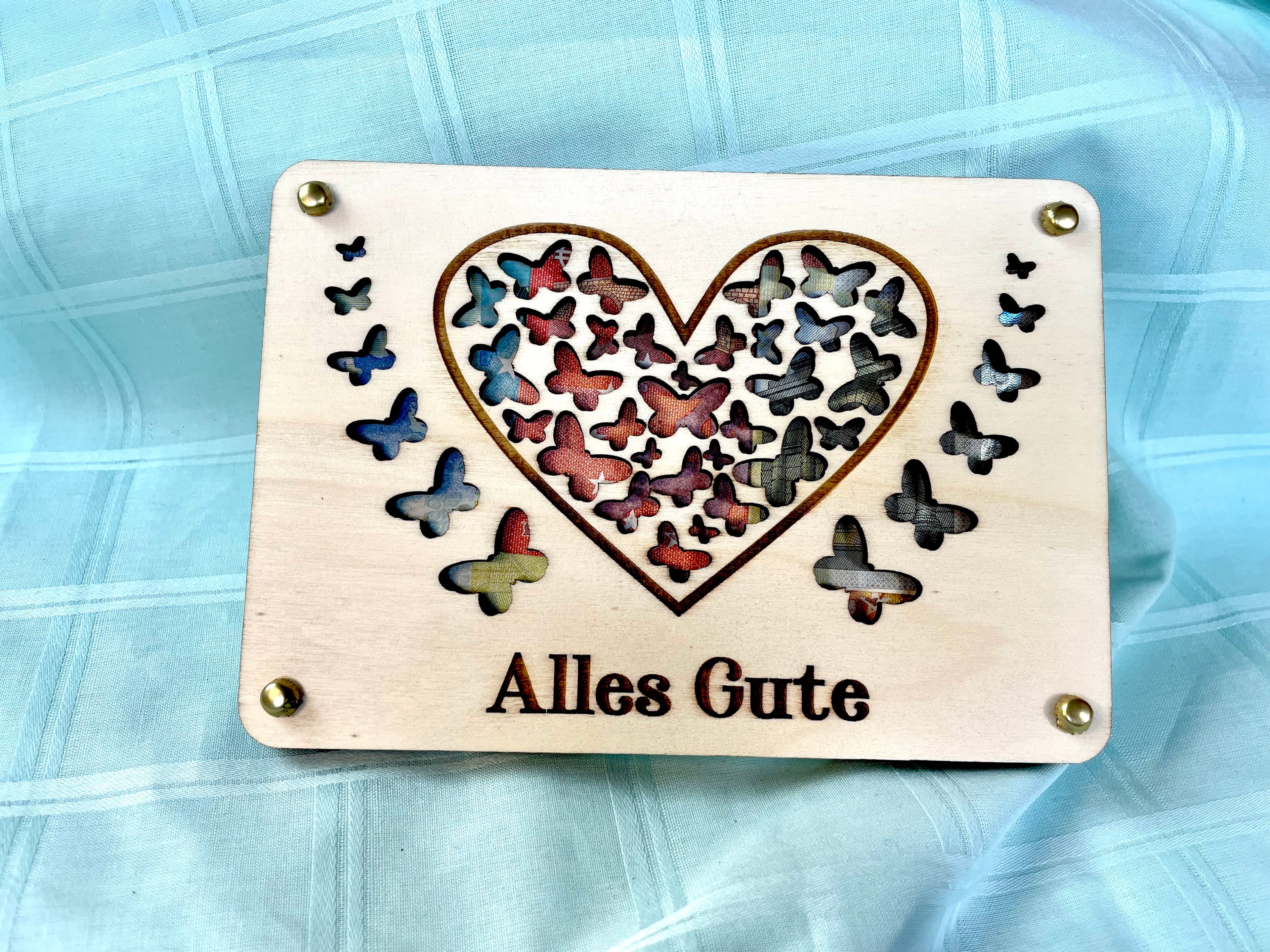 Geldgeschenk Herz 'Alles Gute' Geschenkideen Holz Bilder Schilder Geburtstag Hochzeit Valentinstag Geburt Schulabschluss