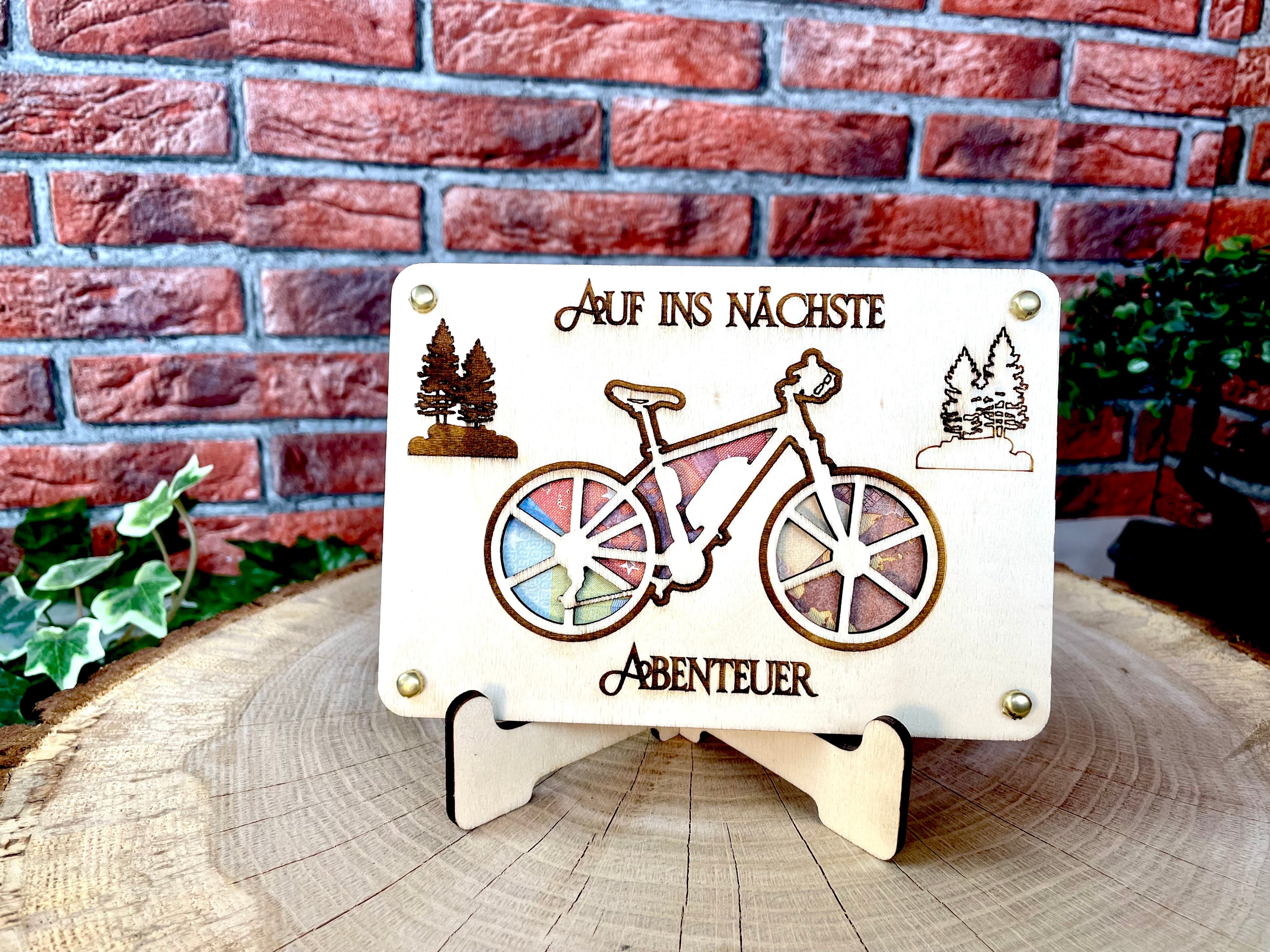 Geldgeschenk E-Bike 'Auf Ins Nächste Abenteuer' Geschenkideen Holz Bilder Schilder Geburtstag Zur Erholung Bergliebe Outdoor Natur Wälder