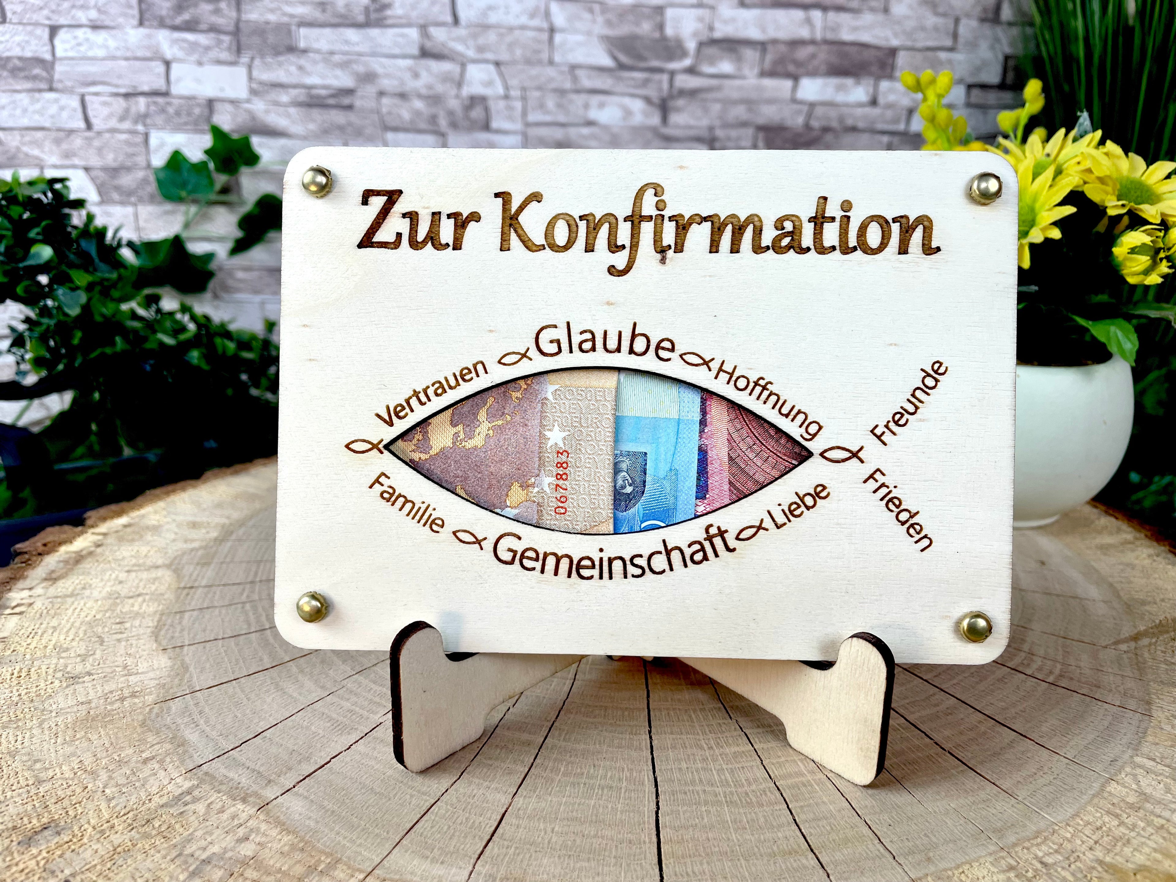 Geldgeschenk "Zur Konfirmation" Geschenkideen Holz Bilder Schilder Kommunion Jugendweihe Geldkarte Geld verpacken Verschenken