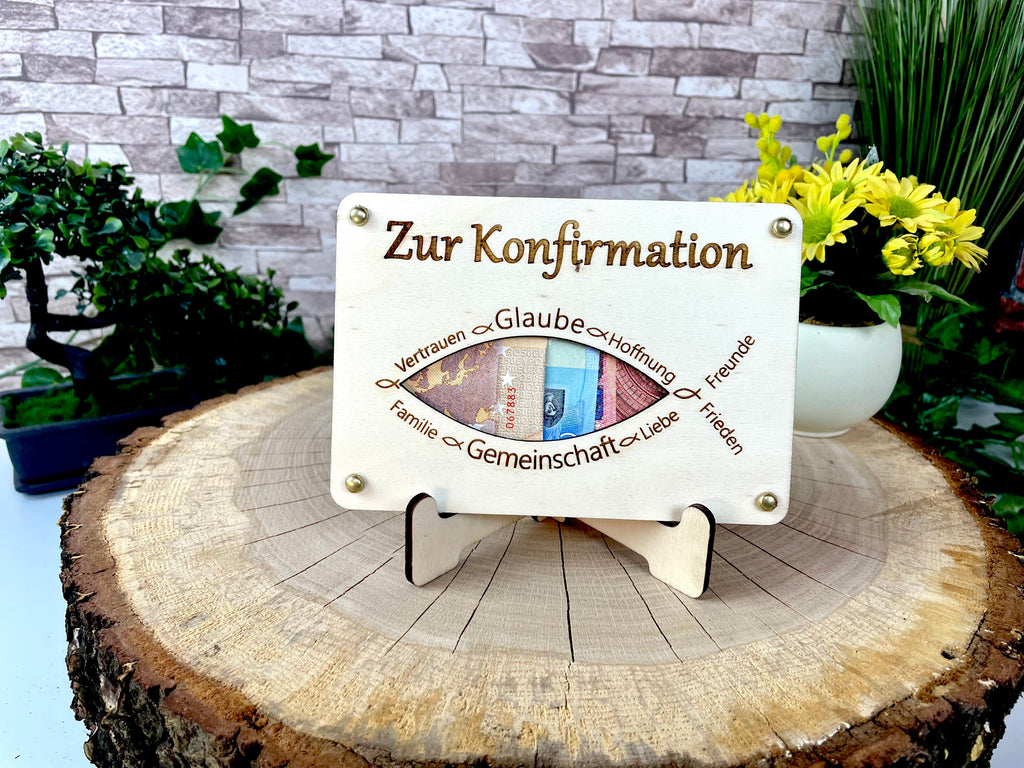 Geldgeschenk "Zur Konfirmation" Geschenkideen Holz Bilder Schilder Kommunion Jugendweihe Geldkarte Geld verpacken Verschenken