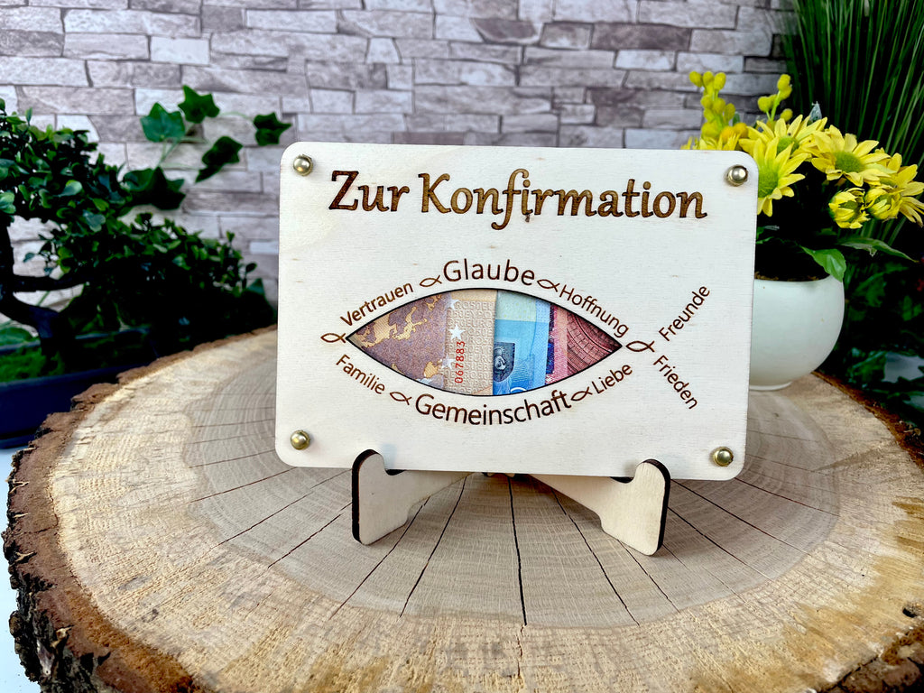 Geldgeschenk "Zur Konfirmation" Geschenkideen Holz Bilder Schilder Kommunion Jugendweihe Geldkarte Geld verpacken Verschenken