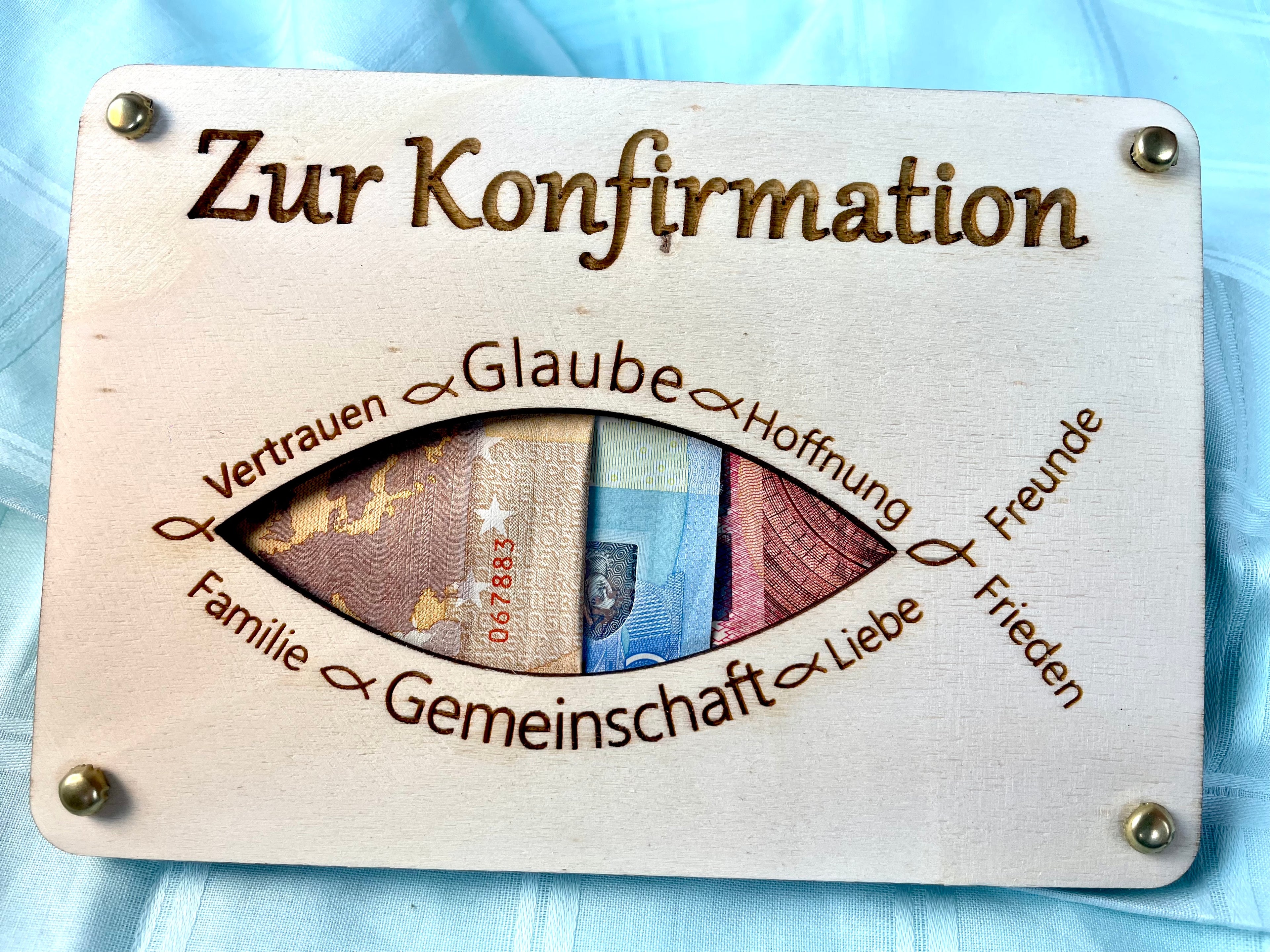 Geldgeschenk "Zur Konfirmation" Geschenkideen Holz Bilder Schilder Kommunion Jugendweihe Geldkarte Geld verpacken Verschenken
