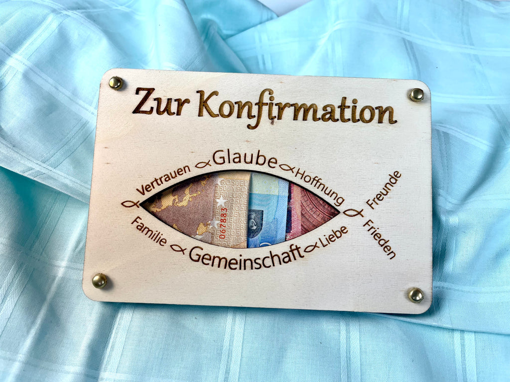 Geldgeschenk "Zur Konfirmation" Geschenkideen Holz Bilder Schilder Kommunion Jugendweihe Geldkarte Geld verpacken Verschenken