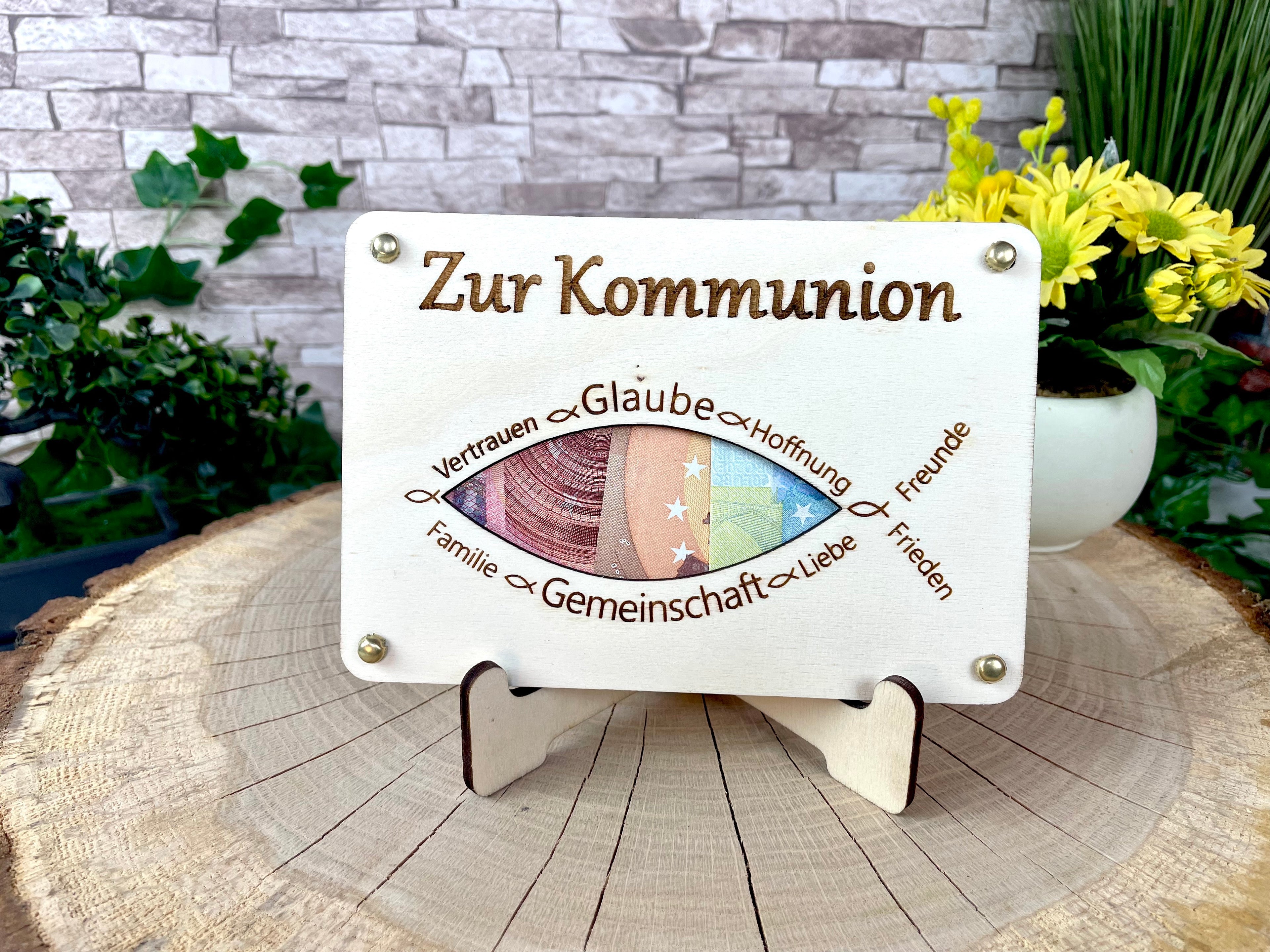 Geldgeschenk "Zur Kommunion" Geschenkideen Holz Bilder Schilder Konfirmation Jugendweihe Geldkarte Geld verpacken Verschenken