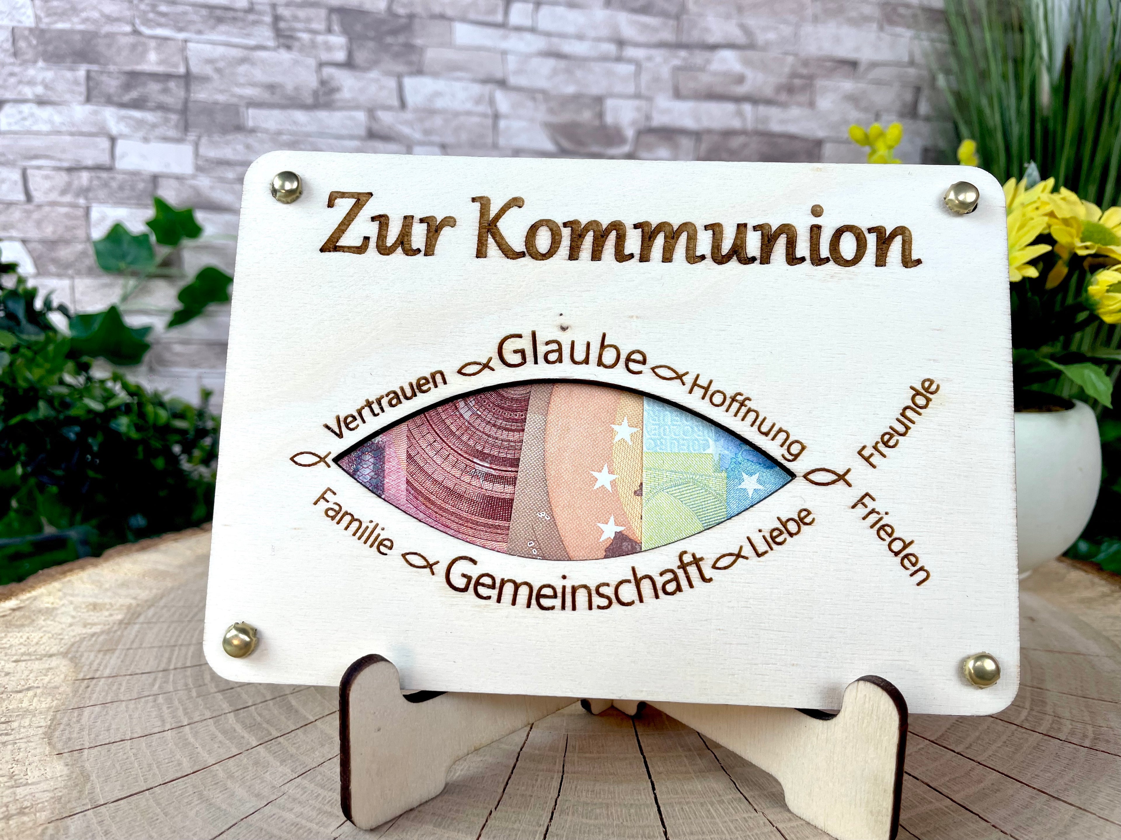 Geldgeschenk "Zur Kommunion" Geschenkideen Holz Bilder Schilder Konfirmation Jugendweihe Geldkarte Geld verpacken Verschenken
