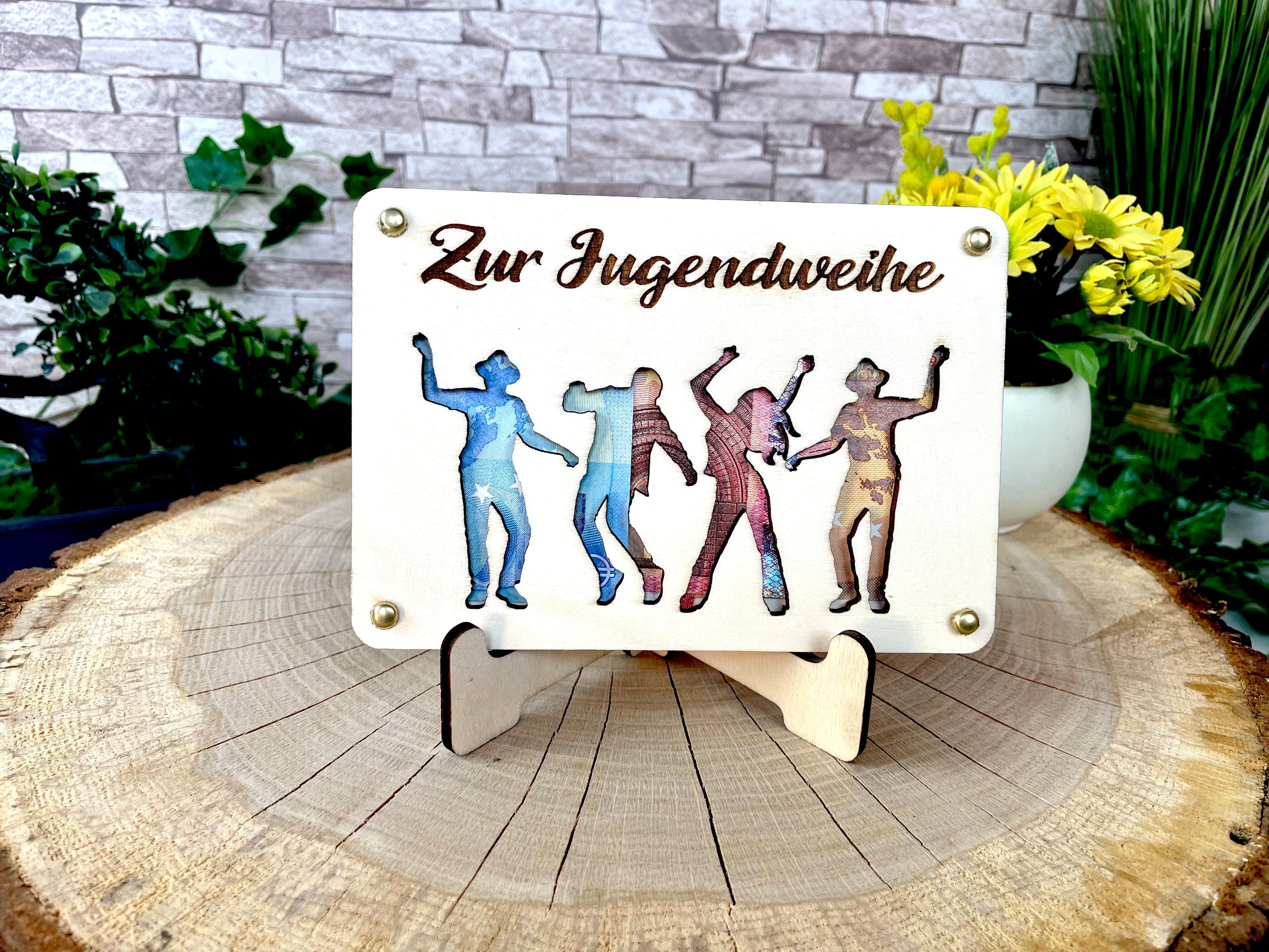 Geldgeschenk "Zur Jugendweihe" Geschenkideen Holz Bilder Schilder Konfirmation Kommunion Geldkarte Geld verpacken Verschenken