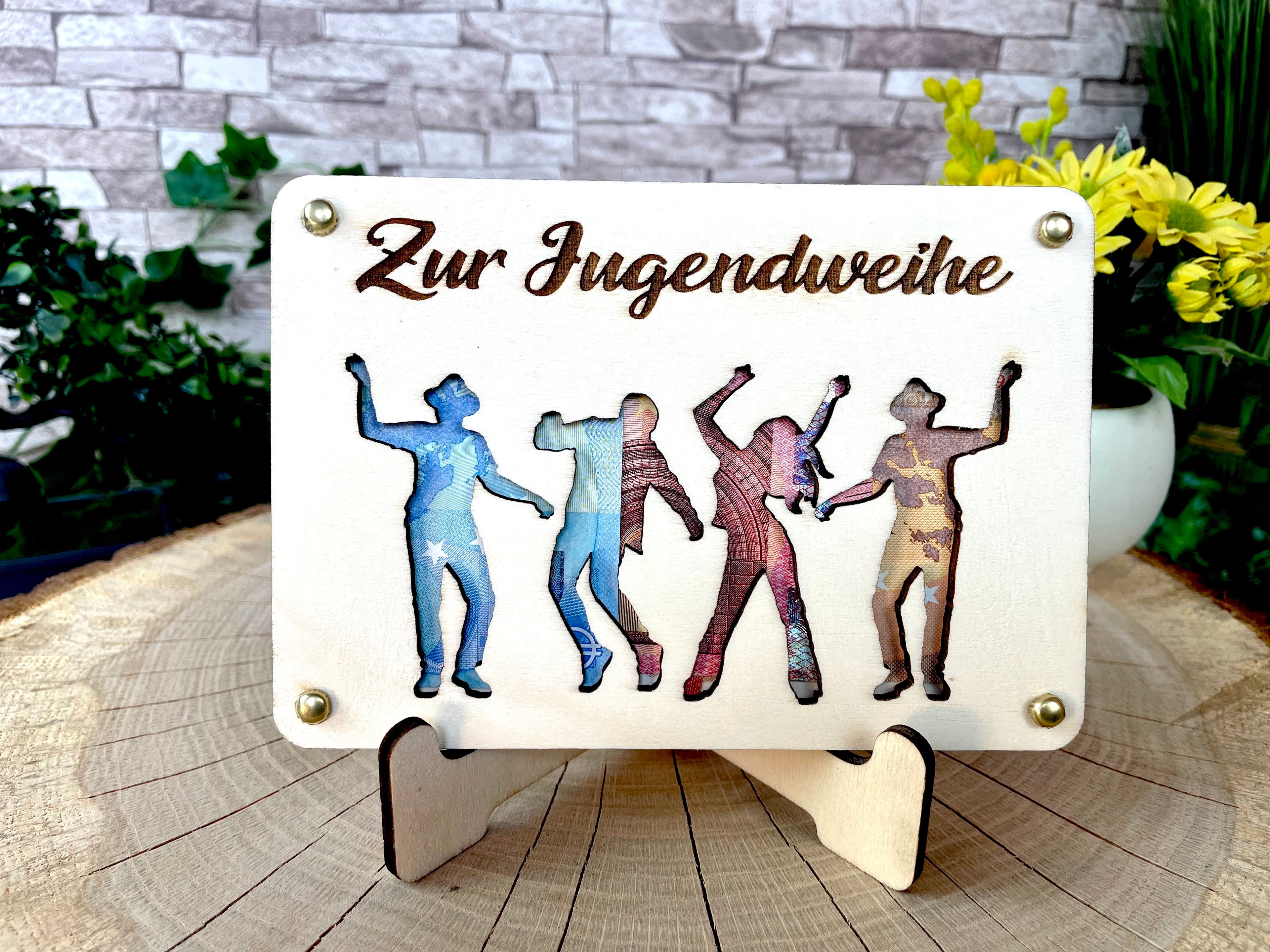 Geldgeschenk "Zur Jugendweihe" Geschenkideen Holz Bilder Schilder Konfirmation Kommunion Geldkarte Geld verpacken Verschenken