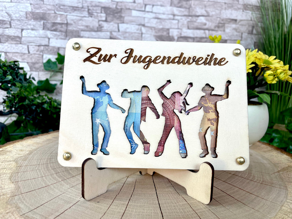 Geldgeschenk "Zur Jugendweihe" Geschenkideen Holz Bilder Schilder Konfirmation Kommunion Geldkarte Geld verpacken Verschenken