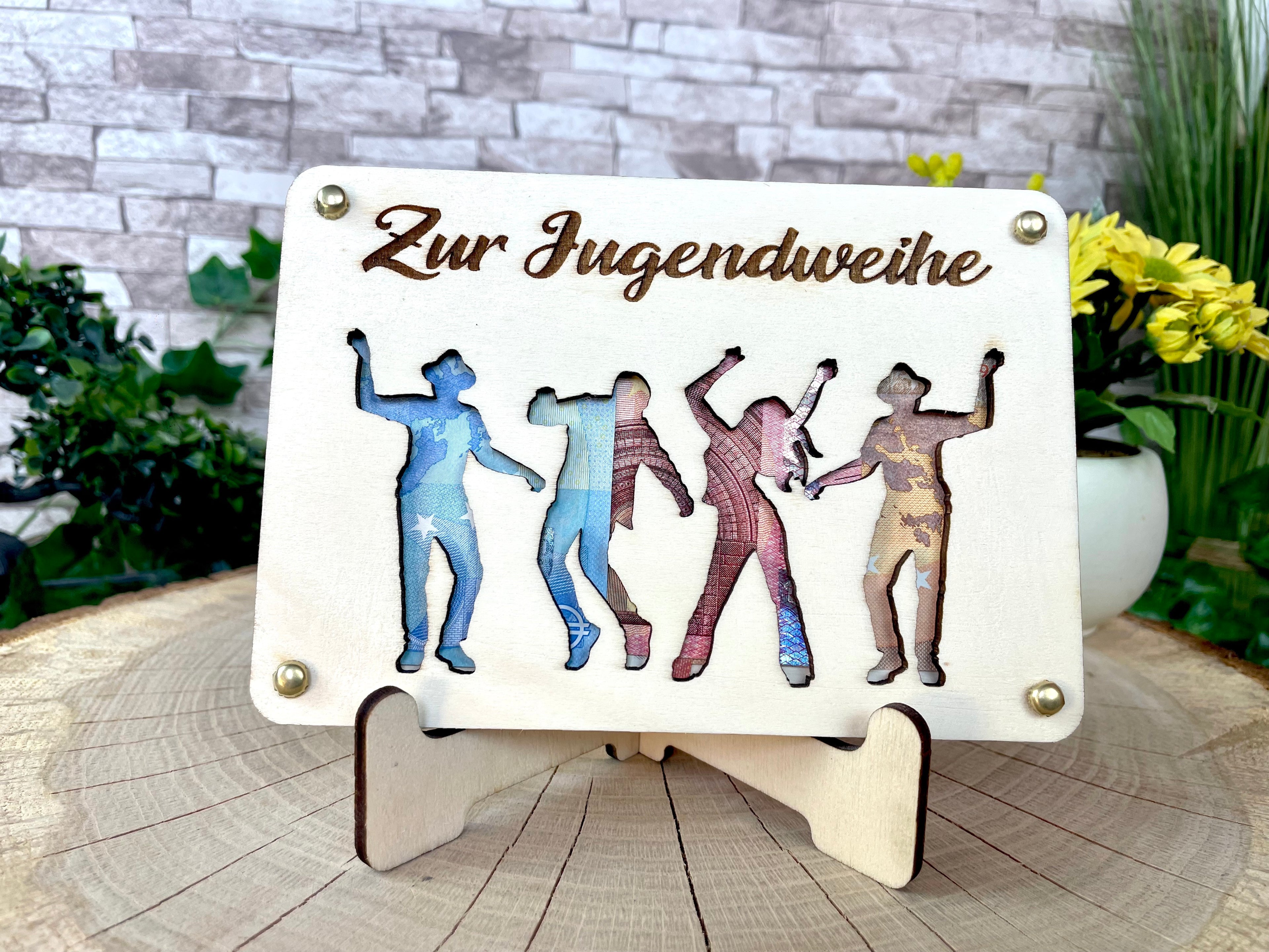 Geldgeschenk "Zur Jugendweihe" Geschenkideen Holz Bilder Schilder Konfirmation Kommunion Geldkarte Geld verpacken Verschenken