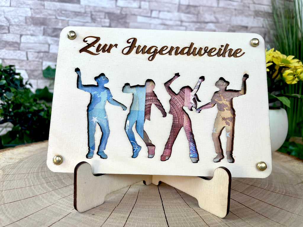 Geldgeschenk "Zur Jugendweihe" Geschenkideen Holz Bilder Schilder Konfirmation Kommunion Geldkarte Geld verpacken Verschenken