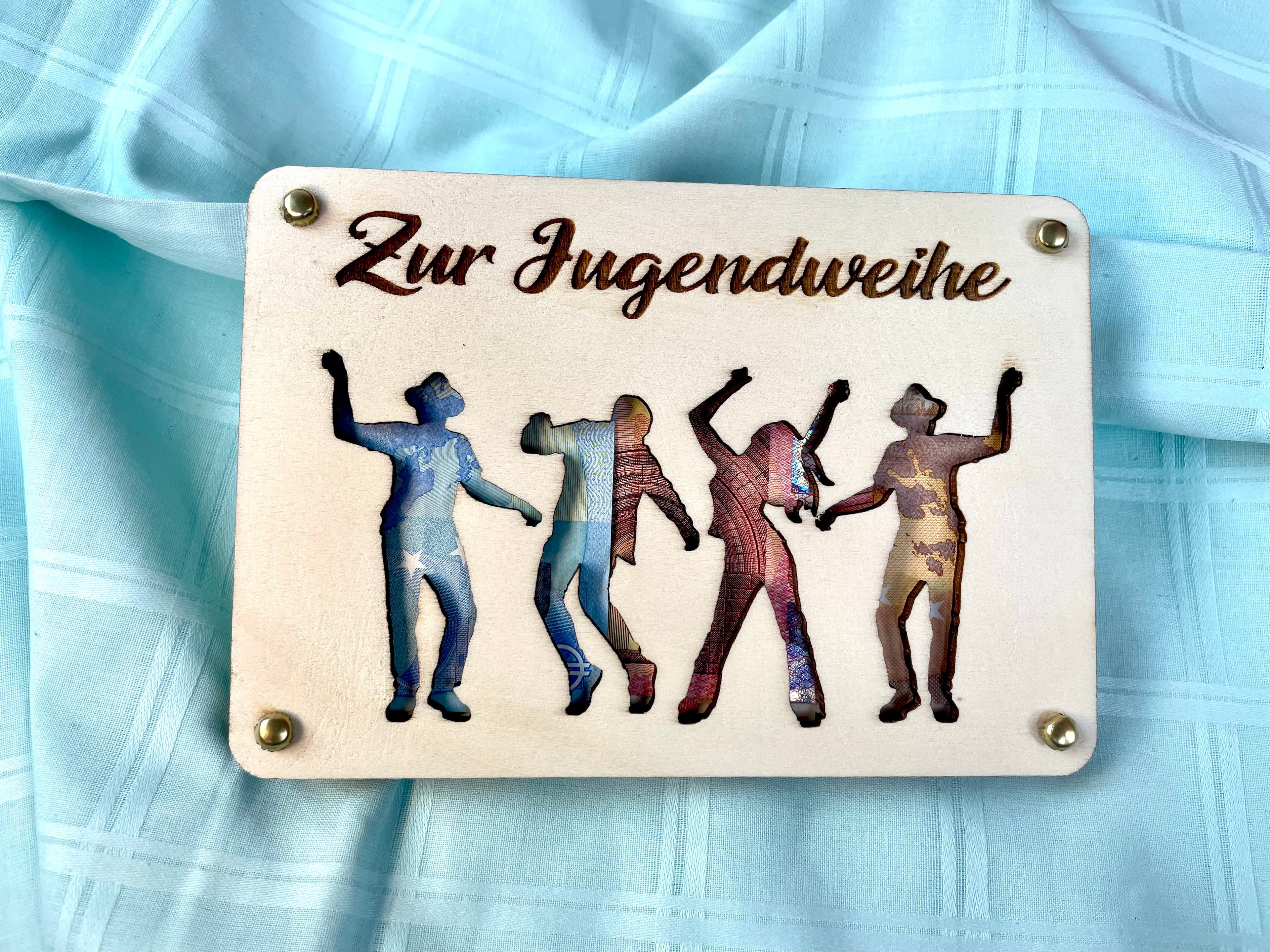 Geldgeschenk "Zur Jugendweihe" Geschenkideen Holz Bilder Schilder Konfirmation Kommunion Geldkarte Geld verpacken Verschenken