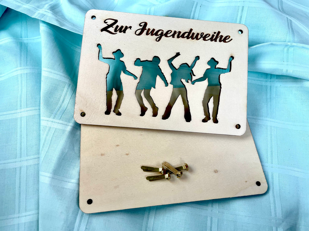 Geldgeschenk "Zur Jugendweihe" Geschenkideen Holz Bilder Schilder Konfirmation Kommunion Geldkarte Geld verpacken Verschenken