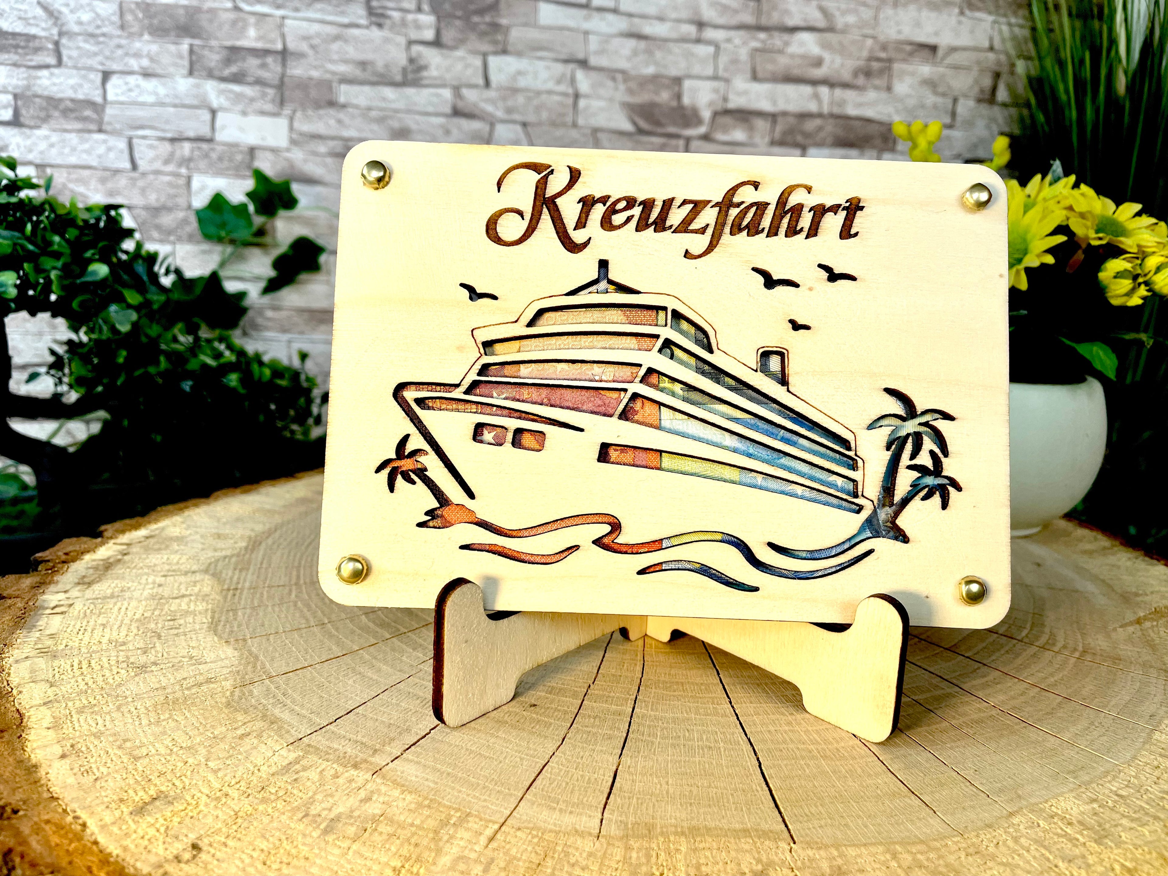 Geldgeschenk Schiff 'Kreuzfahrt' Geschenkideen Holz Bilder Schilder Geburtstag Hochzeitstag Schulabschluss Urlaub Abenteuer