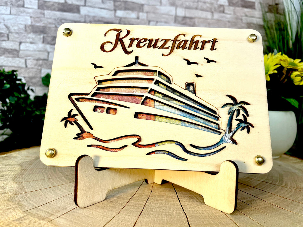 Geldgeschenk Schiff 'Kreuzfahrt' Geschenkideen Holz Bilder Schilder Geburtstag Hochzeitstag Schulabschluss Urlaub Abenteuer