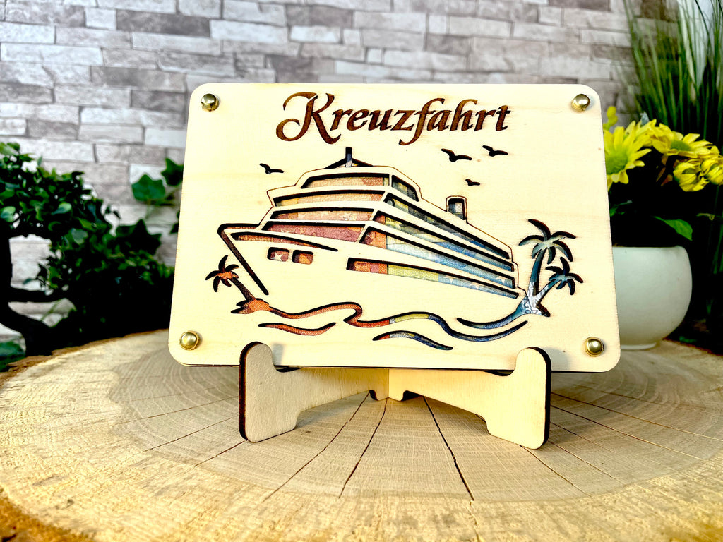 Geldgeschenk Schiff 'Kreuzfahrt' Geschenkideen Holz Bilder Schilder Geburtstag Hochzeitstag Schulabschluss Urlaub Abenteuer