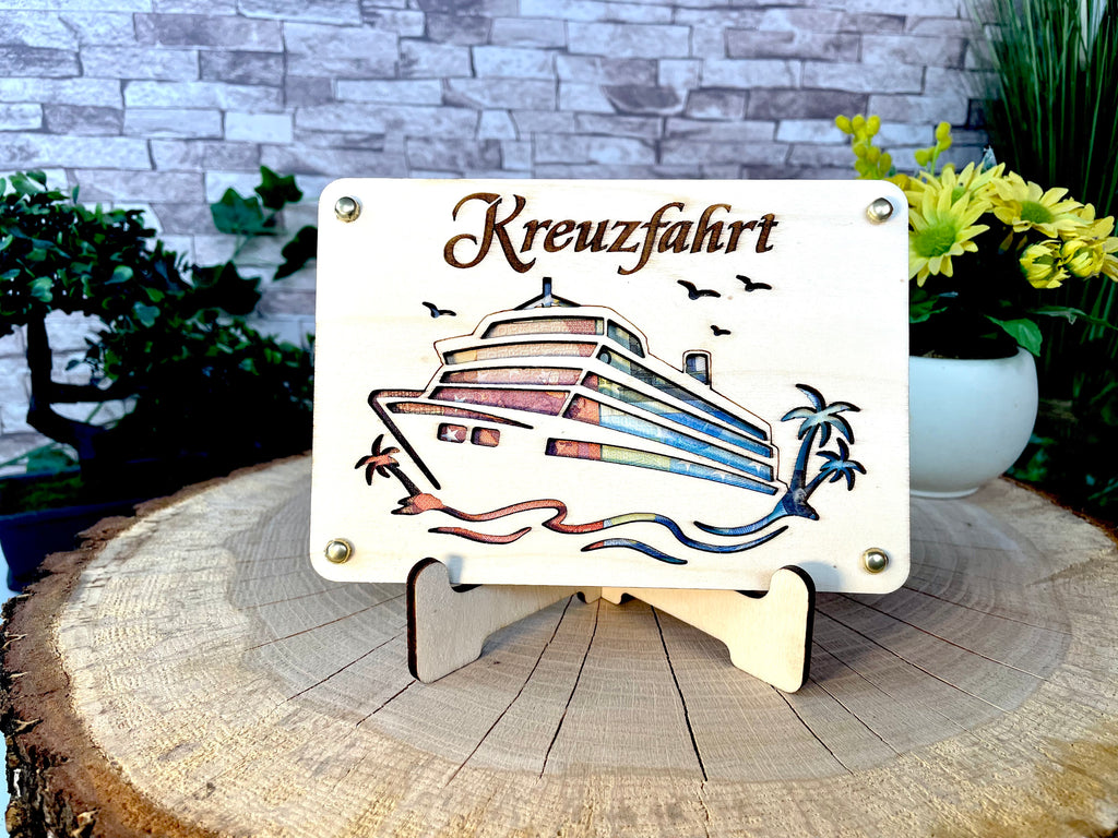 Geldgeschenk Schiff 'Kreuzfahrt' Geschenkideen Holz Bilder Schilder Geburtstag Hochzeitstag Schulabschluss Urlaub Abenteuer