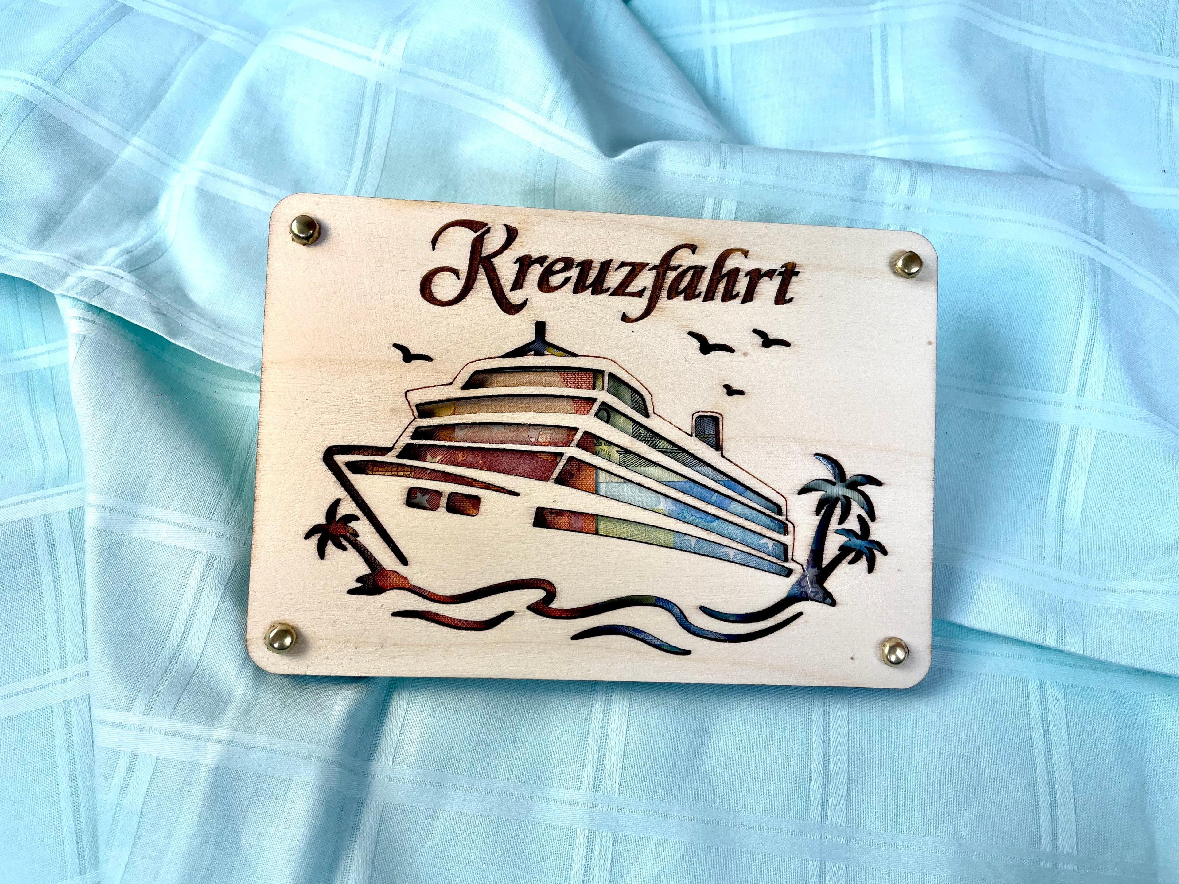 Geldgeschenk Schiff 'Kreuzfahrt' Geschenkideen Holz Bilder Schilder Geburtstag Hochzeitstag Schulabschluss Urlaub Abenteuer