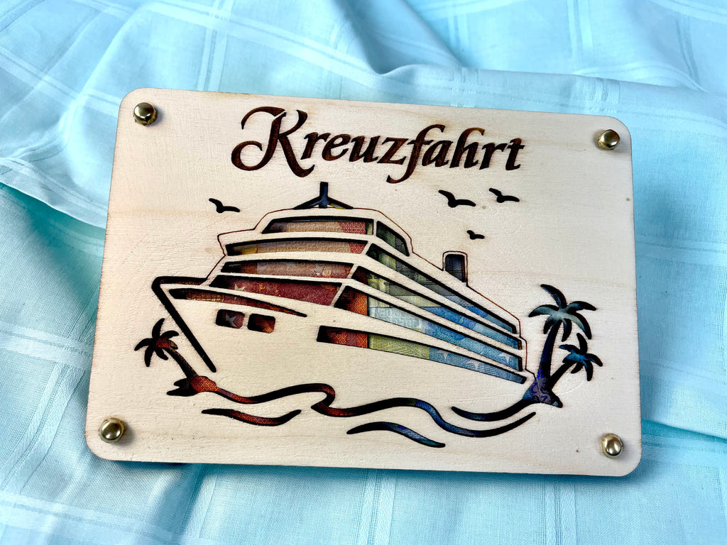 Geldgeschenk Schiff 'Kreuzfahrt' Geschenkideen Holz Bilder Schilder Geburtstag Hochzeitstag Schulabschluss Urlaub Abenteuer