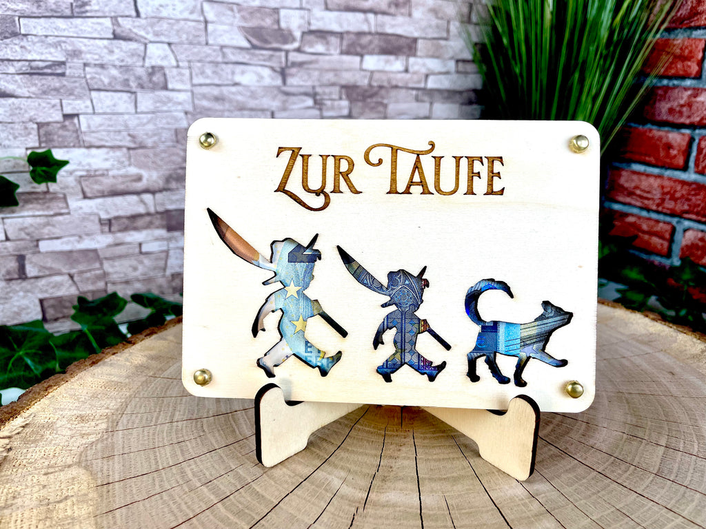 Geldgeschenk 'Zur Taufe' Geschenkideen Holz Bilder Schilder Kinder Taufen Segen Glück Abenteuer Outdoor