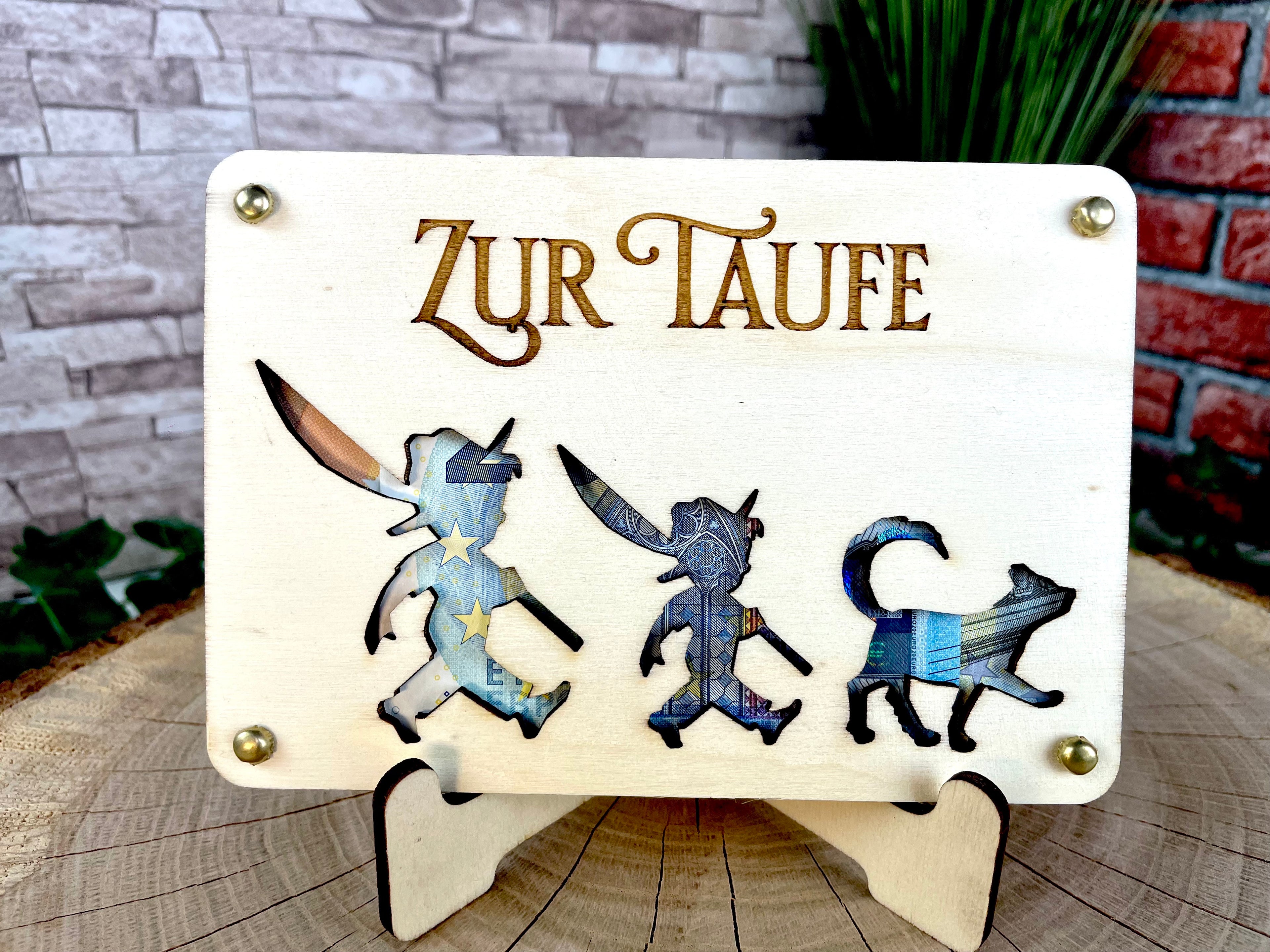 Geldgeschenk 'Zur Taufe' Geschenkideen Holz Bilder Schilder Kinder Taufen Segen Glück Abenteuer Outdoor