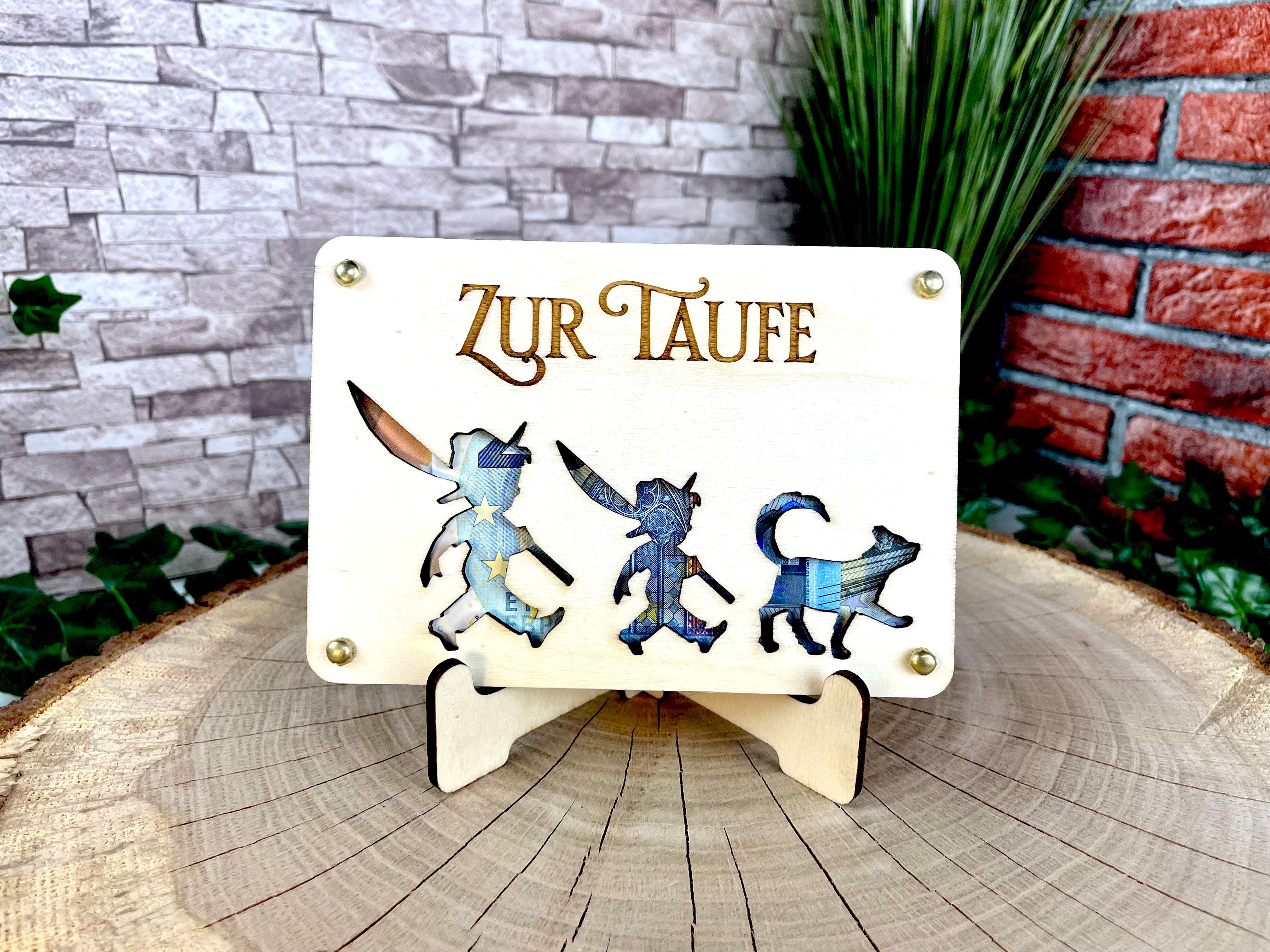Geldgeschenk 'Zur Taufe' Geschenkideen Holz Bilder Schilder Kinder Taufen Segen Glück Abenteuer Outdoor
