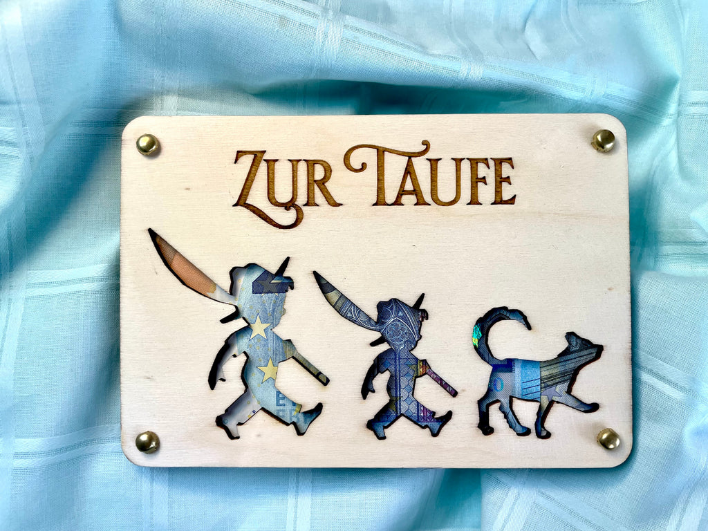 Geldgeschenk 'Zur Taufe' Geschenkideen Holz Bilder Schilder Kinder Taufen Segen Glück Abenteuer Outdoor