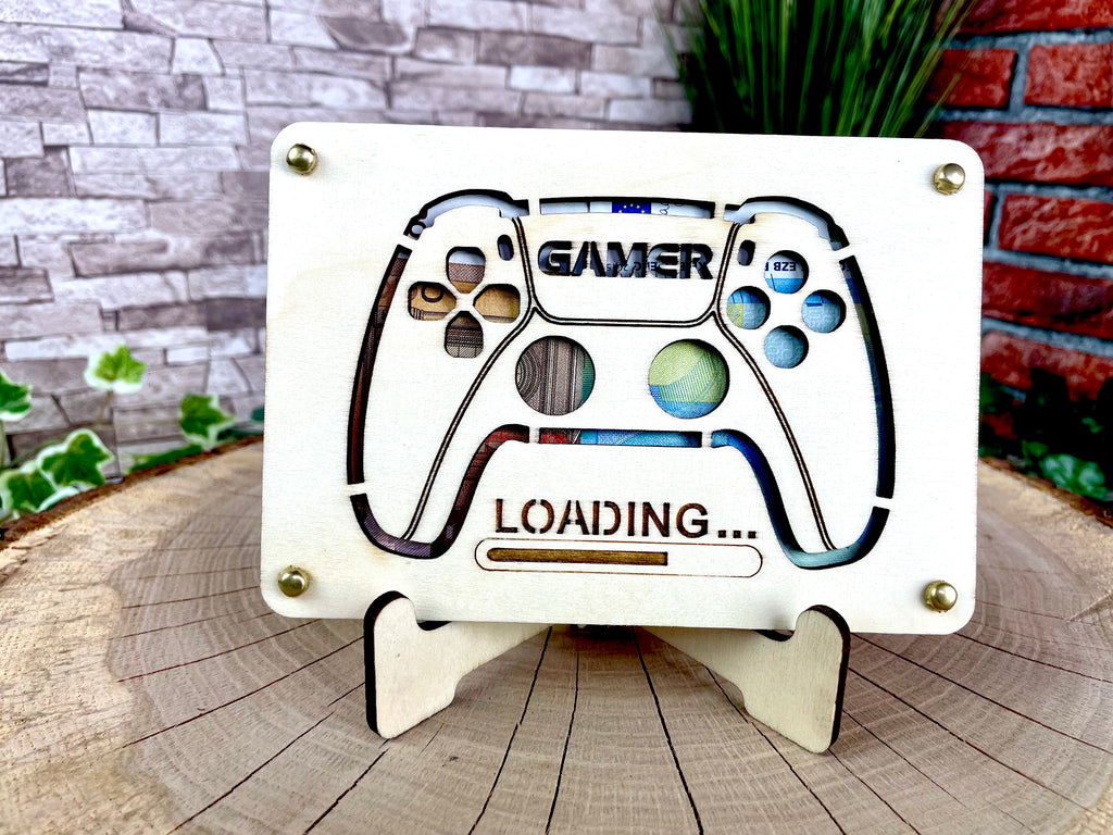 Geldgeschenk Gamer 'Loading' Geschenkideen Holz Bilder Schilder Geburtstag Gaming Zocken Videospiele Play Schulabschluss