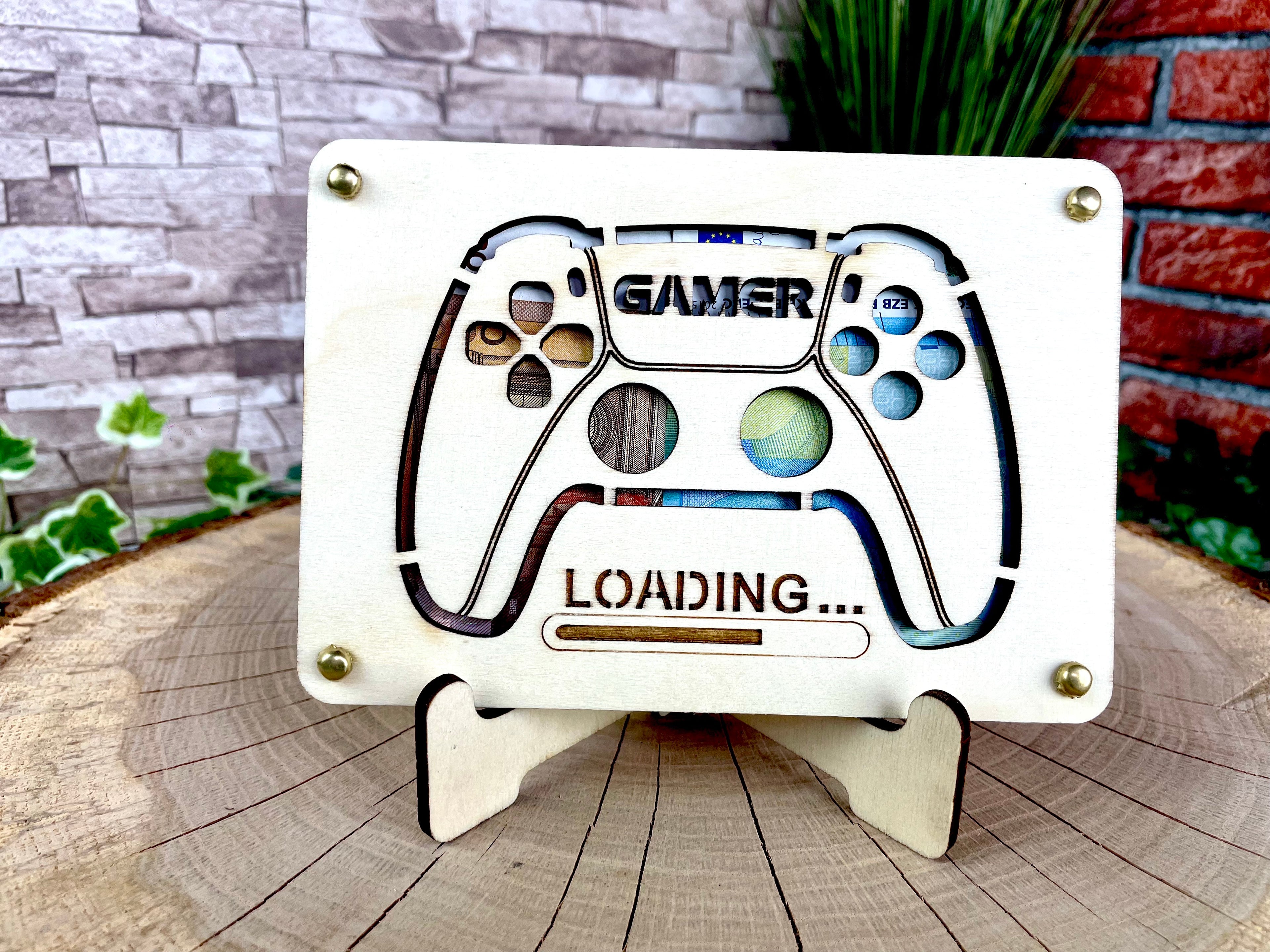 Geldgeschenk Gamer 'Loading' Geschenkideen Holz Bilder Schilder Geburtstag Gaming Zocken Videospiele Play Schulabschluss