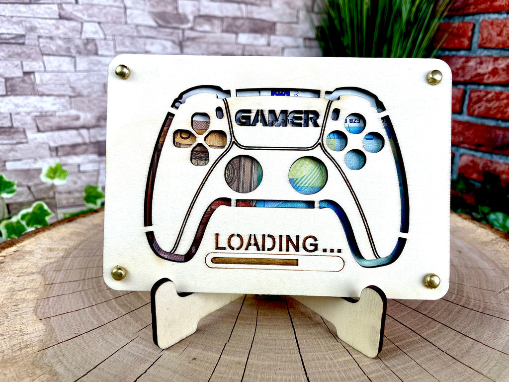 Geldgeschenk Gamer 'Loading' Geschenkideen Holz Bilder Schilder Geburtstag Gaming Zocken Videospiele Play Schulabschluss