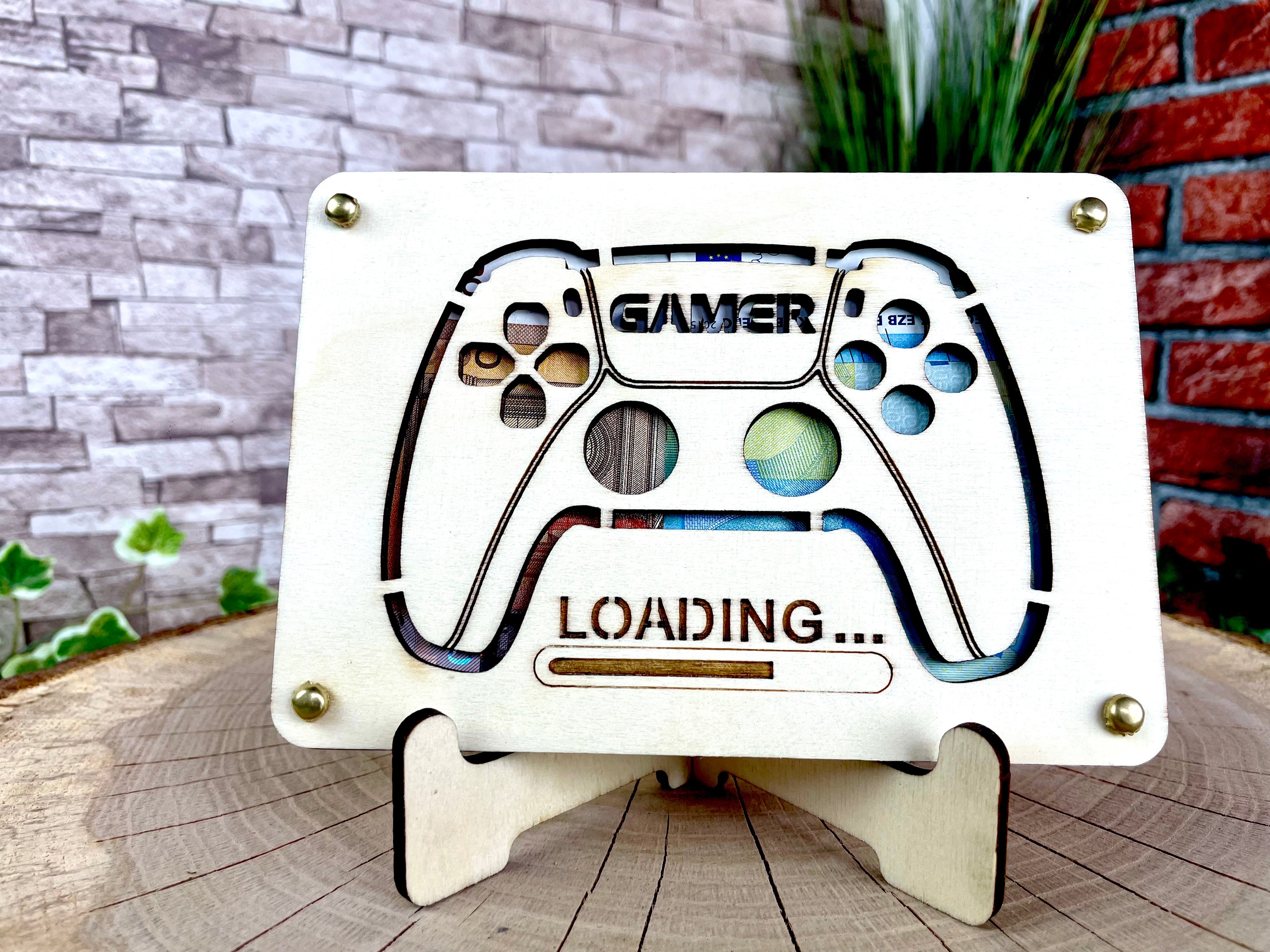 Geldgeschenk Gamer 'Loading' Geschenkideen Holz Bilder Schilder Geburtstag Gaming Zocken Videospiele Play Schulabschluss