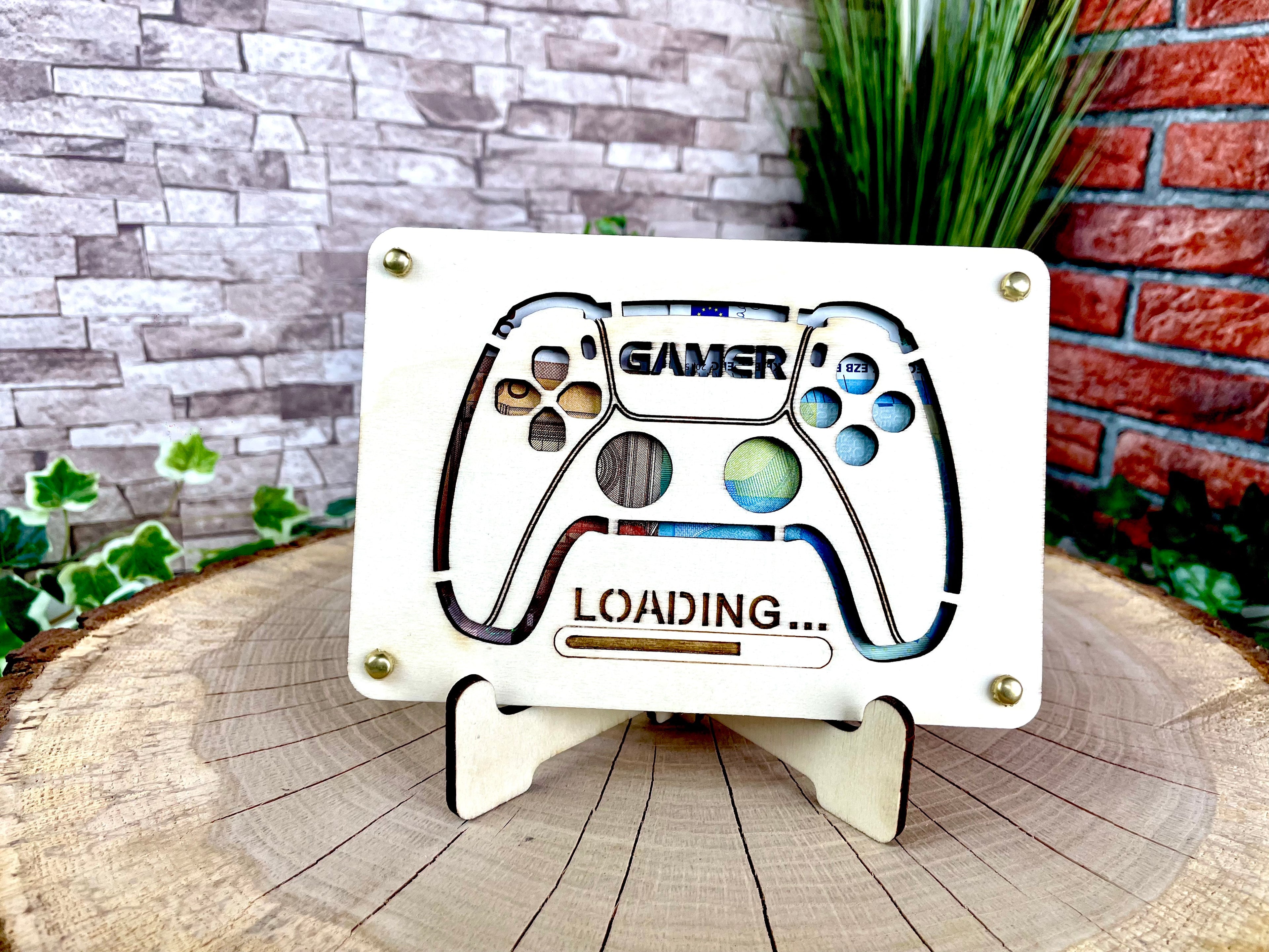 Geldgeschenk Gamer 'Loading' Geschenkideen Holz Bilder Schilder Geburtstag Gaming Zocken Videospiele Play Schulabschluss