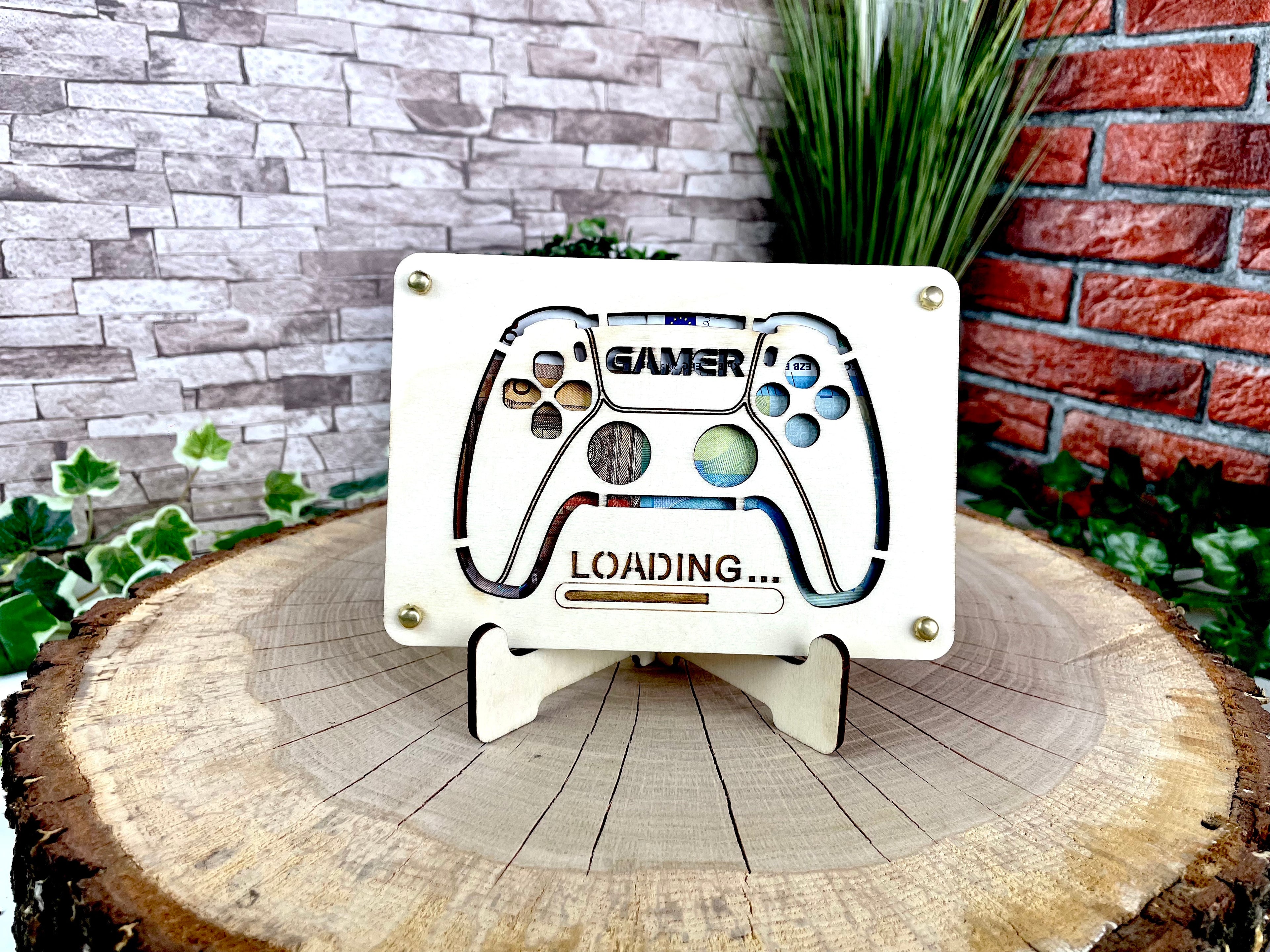 Geldgeschenk Gamer 'Loading' Geschenkideen Holz Bilder Schilder Geburtstag Gaming Zocken Videospiele Play Schulabschluss