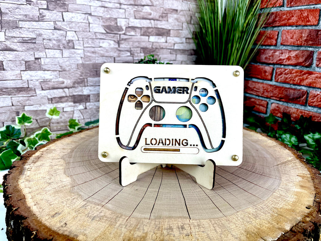 Geldgeschenk Gamer 'Loading' Geschenkideen Holz Bilder Schilder Geburtstag Gaming Zocken Videospiele Play Schulabschluss