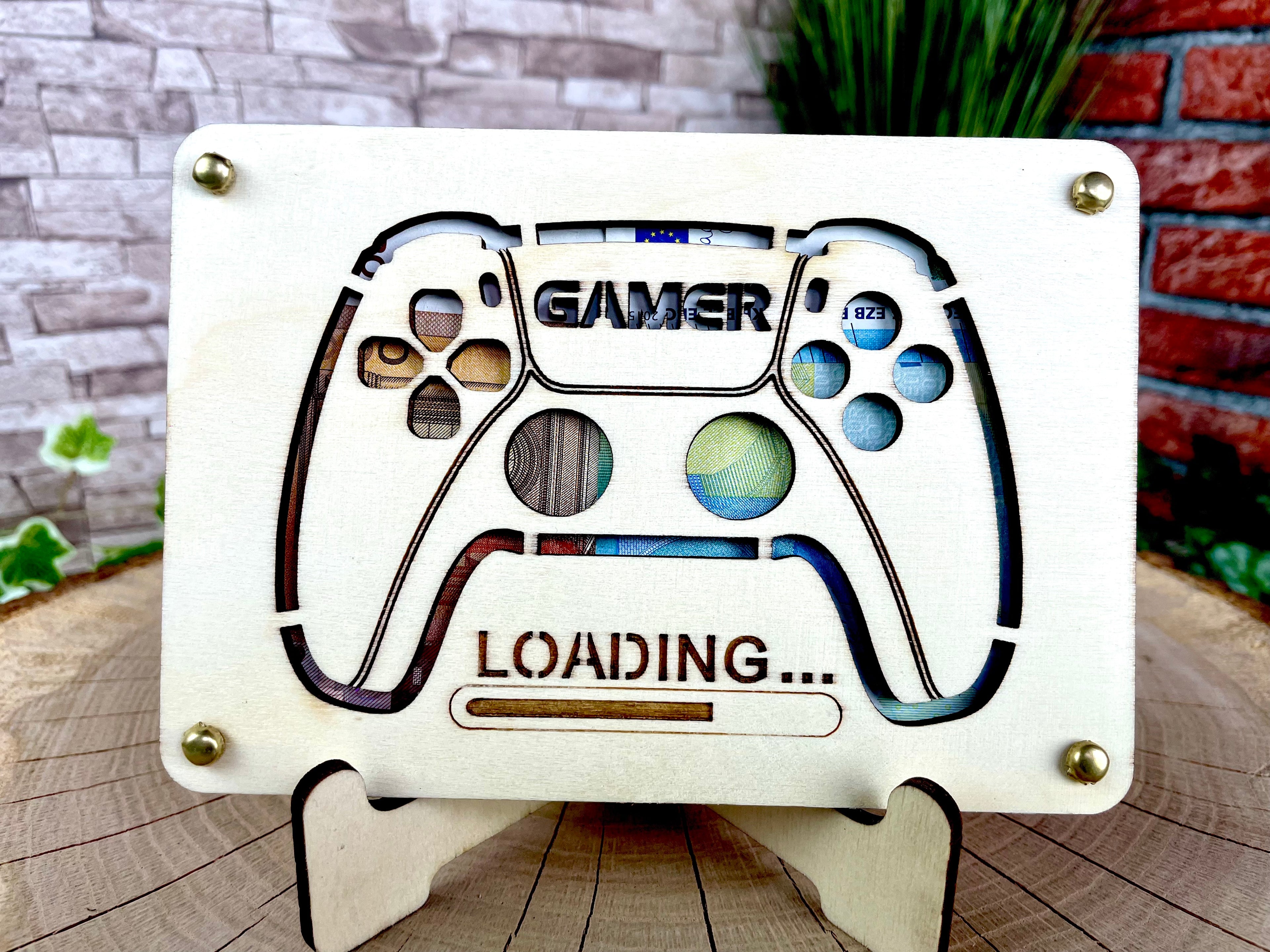 Geldgeschenk Gamer 'Loading' Geschenkideen Holz Bilder Schilder Geburtstag Gaming Zocken Videospiele Play Schulabschluss