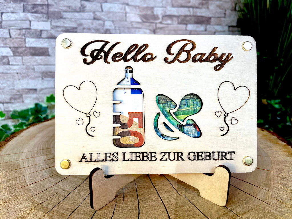 Geldgeschenk Baby 'Hallo Baby' Alles Liebe Zur Geburt Geschenkideen Holz Bilder Schilder Geburtstag Schwanger Kind Kinder