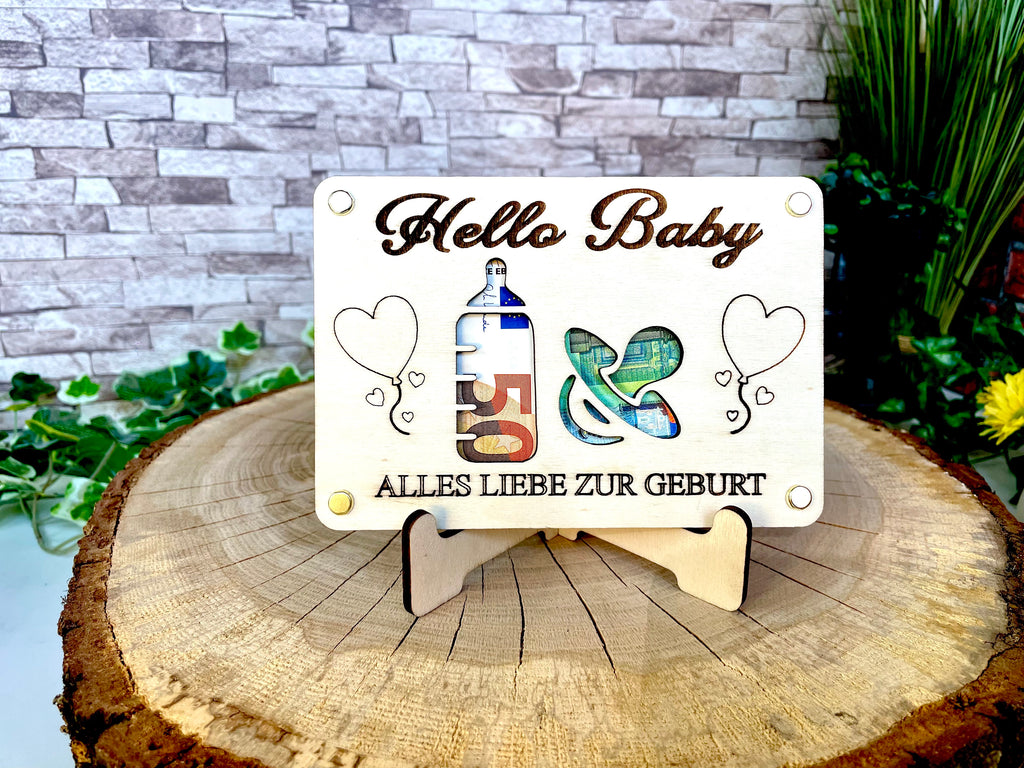 Geldgeschenk Baby 'Hallo Baby' Alles Liebe Zur Geburt Geschenkideen Holz Bilder Schilder Geburtstag Schwanger Kind Kinder