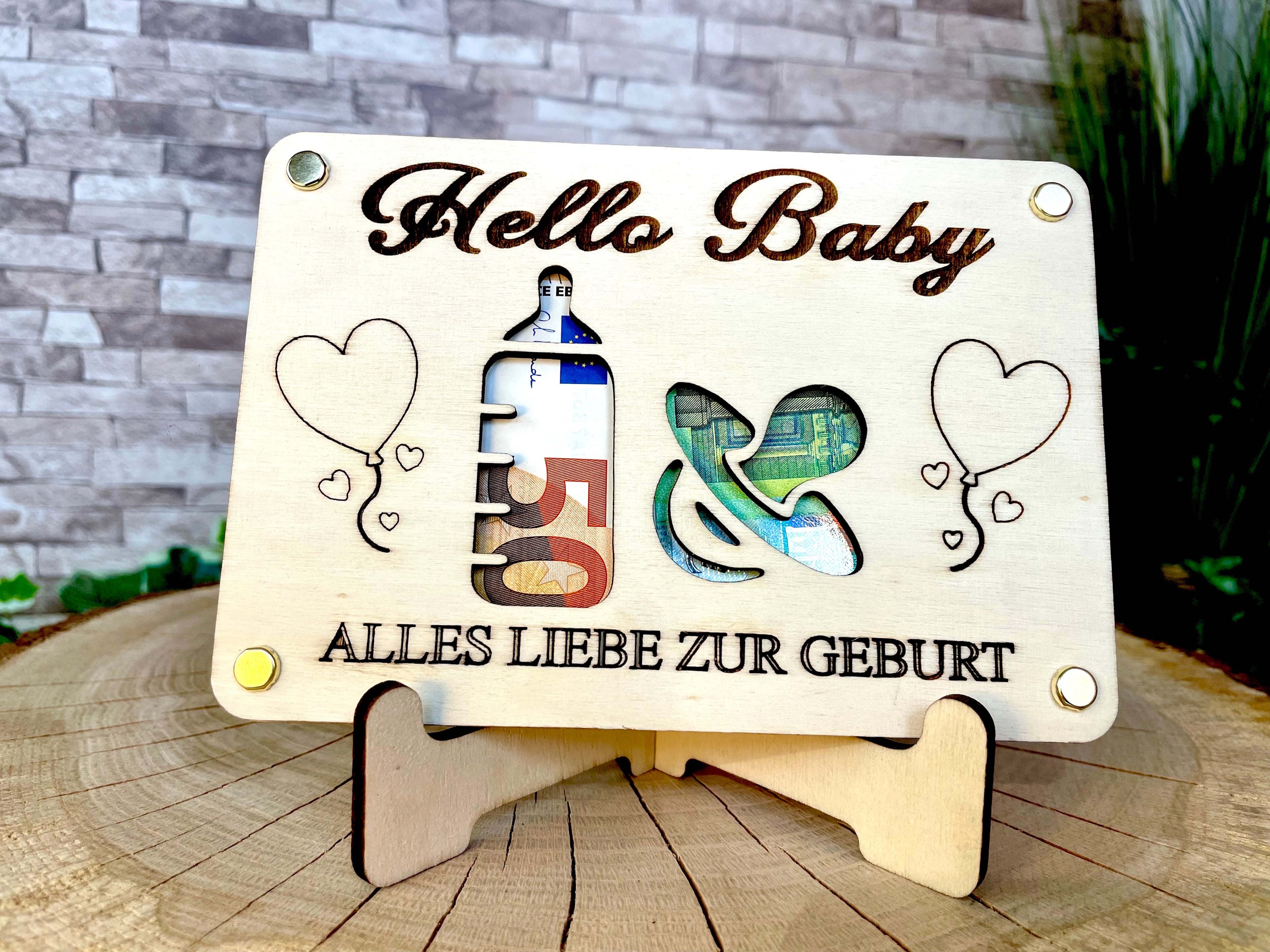 Geldgeschenk Baby 'Hallo Baby' Alles Liebe Zur Geburt Geschenkideen Holz Bilder Schilder Geburtstag Schwanger Kind Kinder