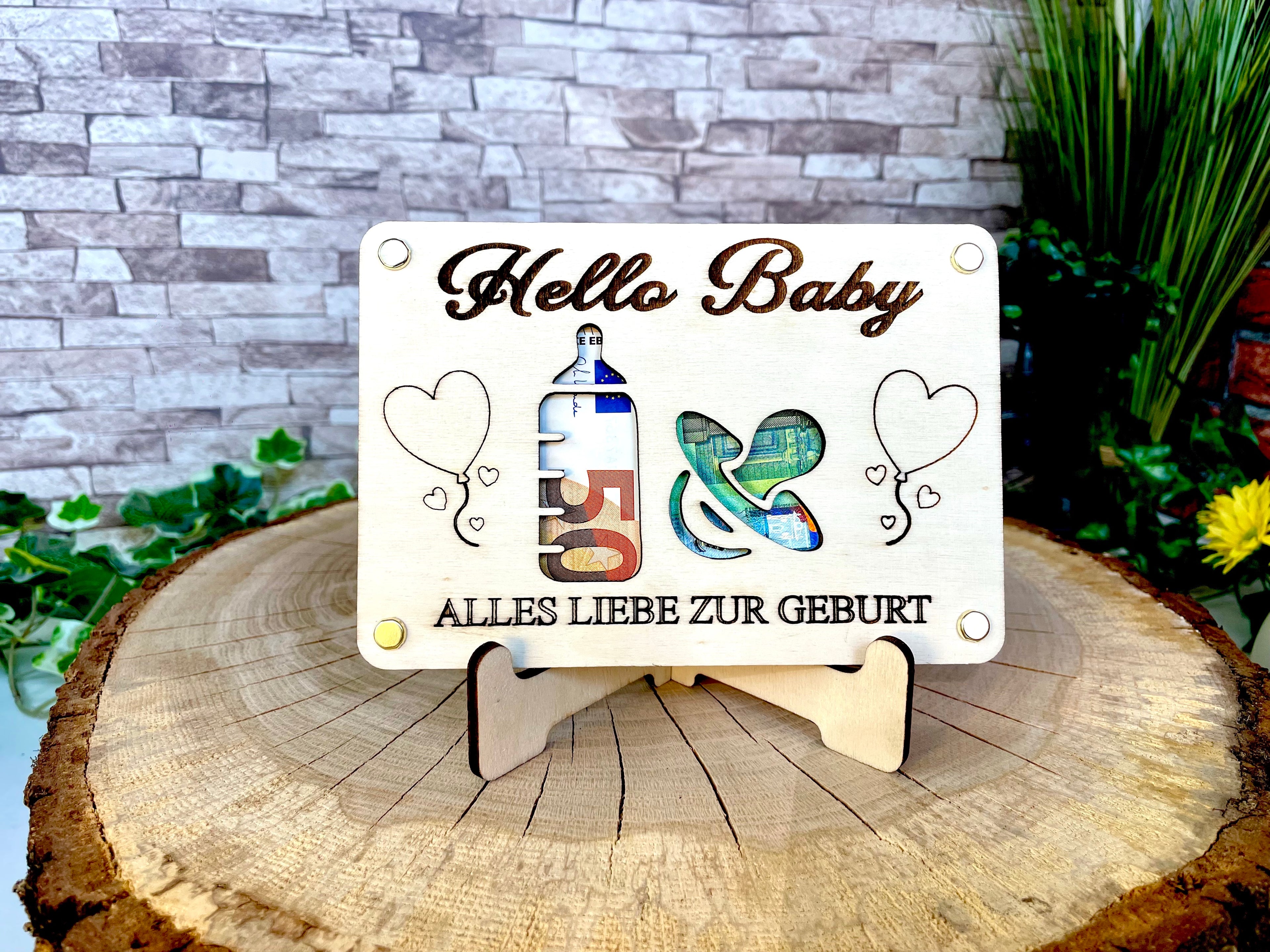 Geldgeschenk Baby 'Hallo Baby' Alles Liebe Zur Geburt Geschenkideen Holz Bilder Schilder Geburtstag Schwanger Kind Kinder