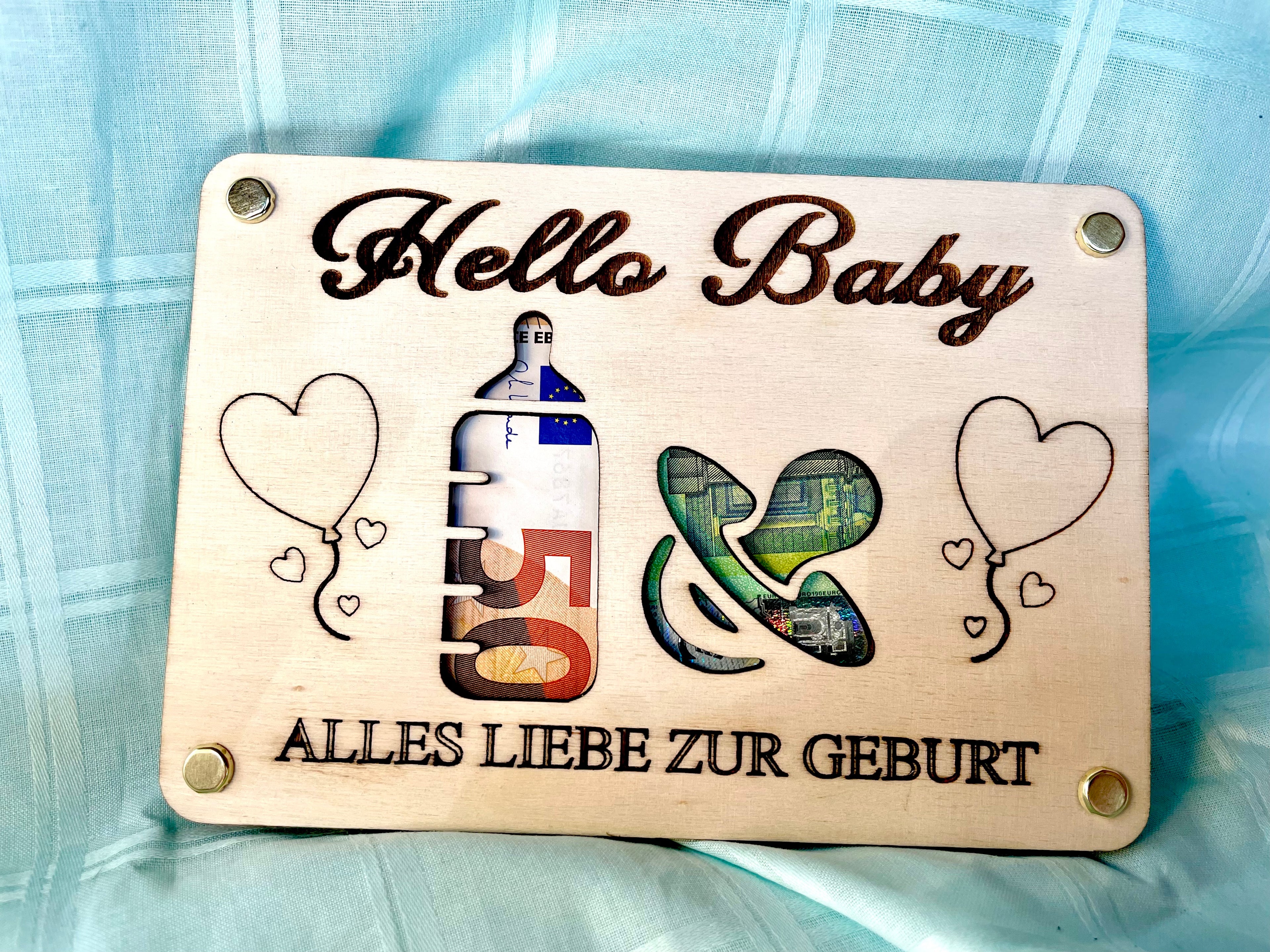 Geldgeschenk Baby 'Hallo Baby' Alles Liebe Zur Geburt Geschenkideen Holz Bilder Schilder Geburtstag Schwanger Kind Kinder