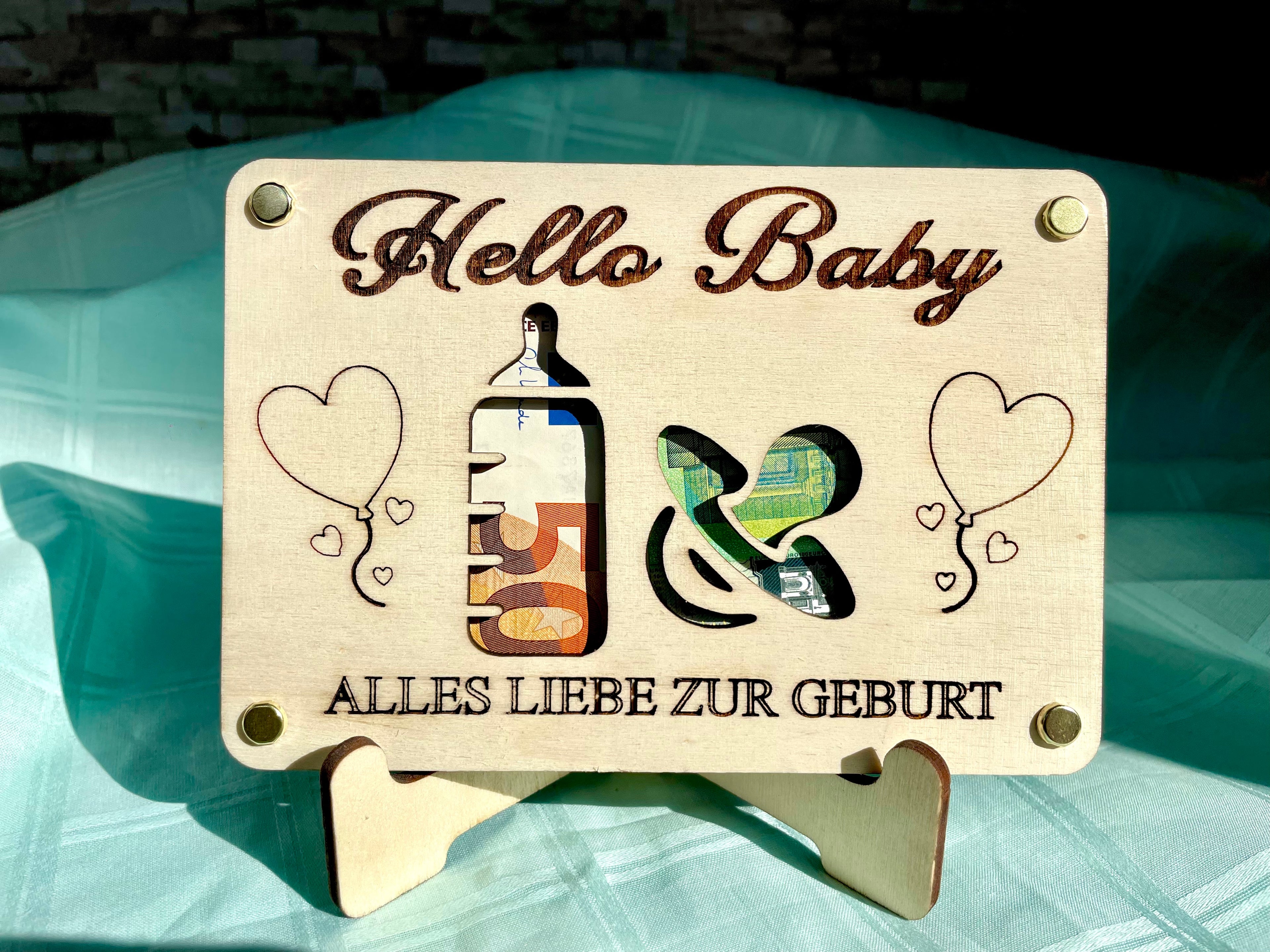 Geldgeschenk Baby 'Hallo Baby' Alles Liebe Zur Geburt Geschenkideen Holz Bilder Schilder Geburtstag Schwanger Kind Kinder