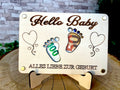 Geldgeschenk Baby 'Hallo Baby' Alles Liebe Zur Geburt Geschenkideen Holz Bilder Schilder Geburtstag Schwanger Kind Kinder