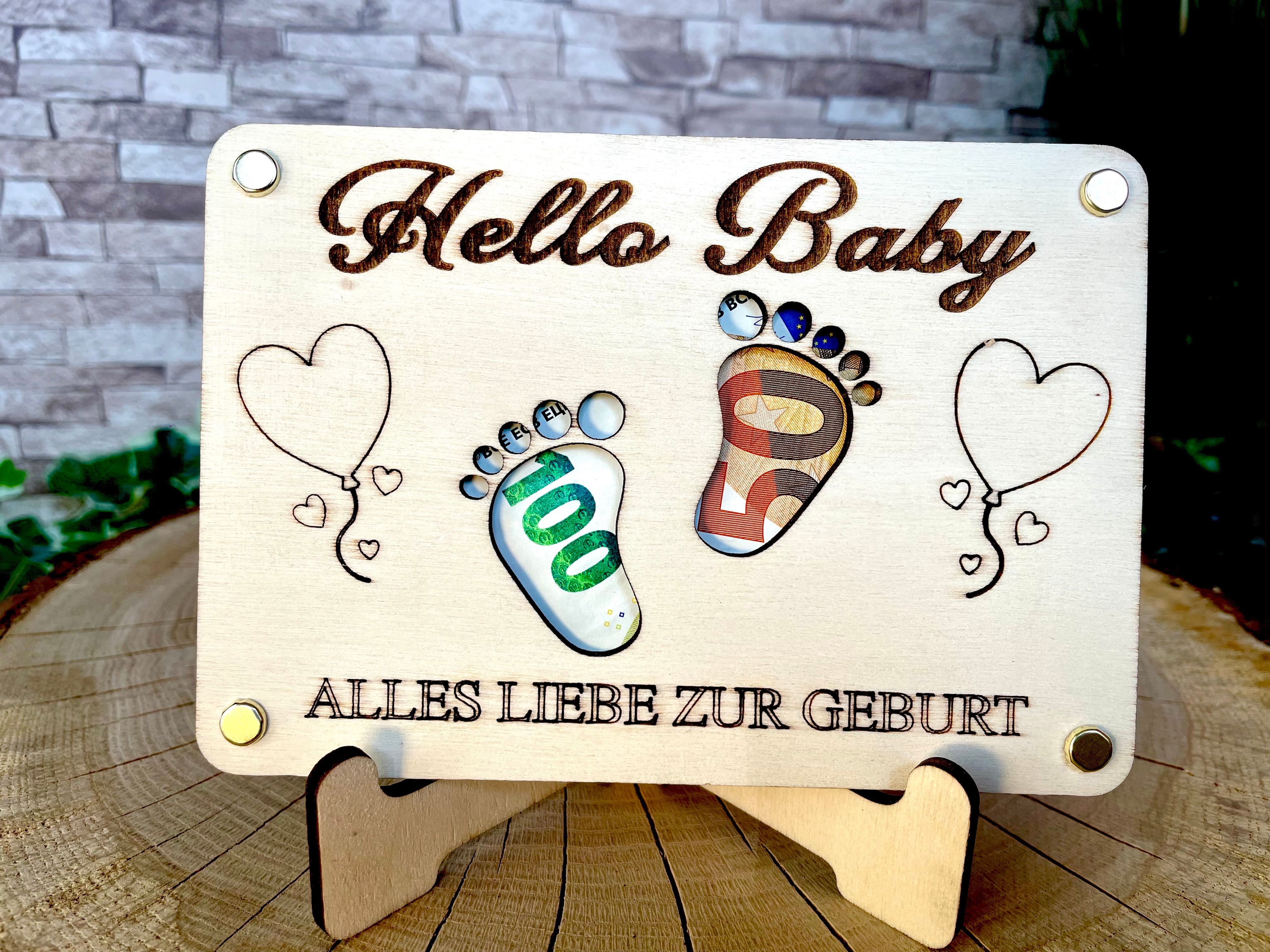 Geldgeschenk Baby 'Hallo Baby' Alles Liebe Zur Geburt Geschenkideen Holz Bilder Schilder Geburtstag Schwanger Kind Kinder