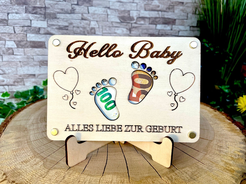 Geldgeschenk Baby 'Hallo Baby' Alles Liebe Zur Geburt Geschenkideen Holz Bilder Schilder Geburtstag Schwanger Kind Kinder