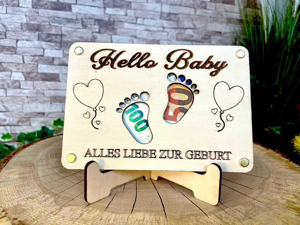 Geldgeschenk Baby 'Hallo Baby' Alles Liebe Zur Geburt Geschenkideen Holz Bilder Schilder Geburtstag Schwanger Kind Kinder